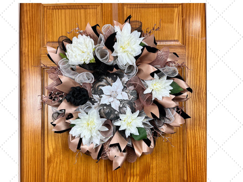 Black & Champagne Dahlia Wreath| Elegant Glam Front Door Decor