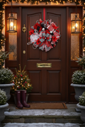 Merry Christmas Wreath | Traditional Christmas Front Door Wreath | Red Silver Farmhouse Holiday Decor | Handmade Christmas Door Hanger