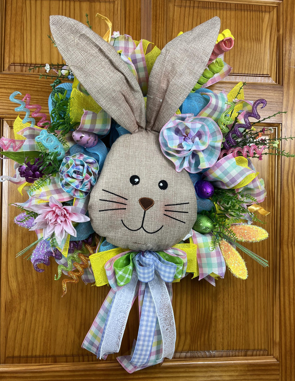 Burlap Bunny Easter Wreath| Pastel Floral Spring Door Decor