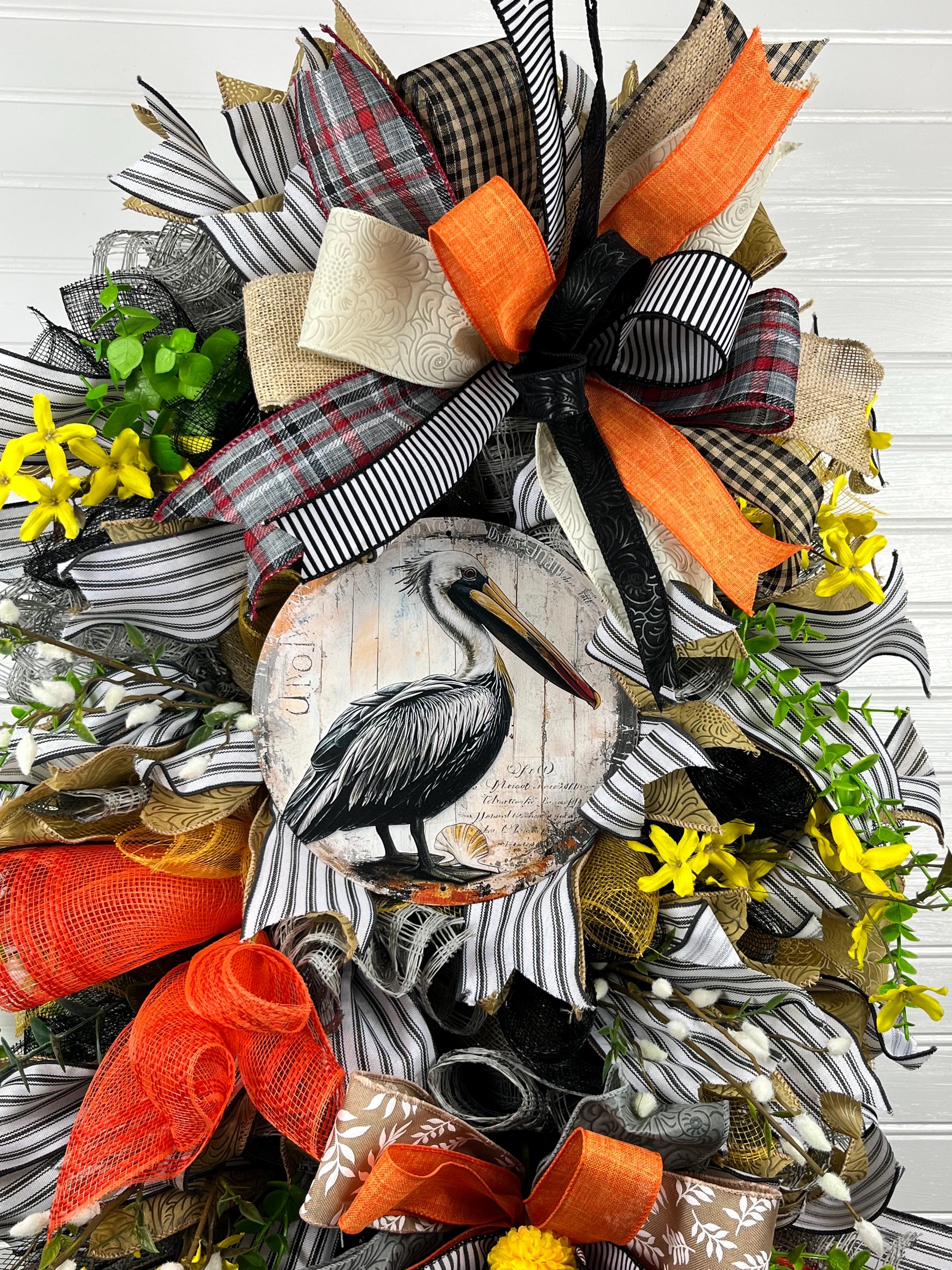 Pelican Coastal Wreath | Summer Beach House Door Decor