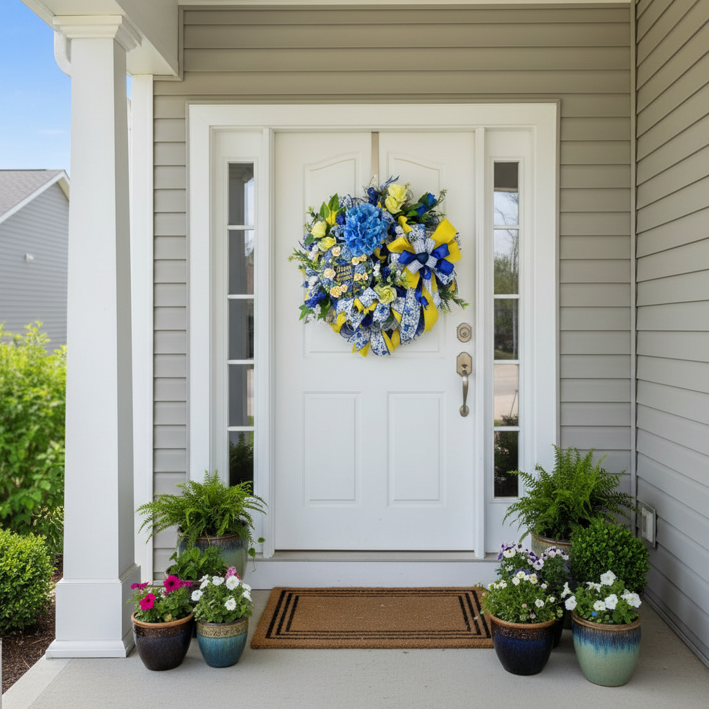 Blue & Yellow Floral Wreath | Home Sweet Home Door Decor