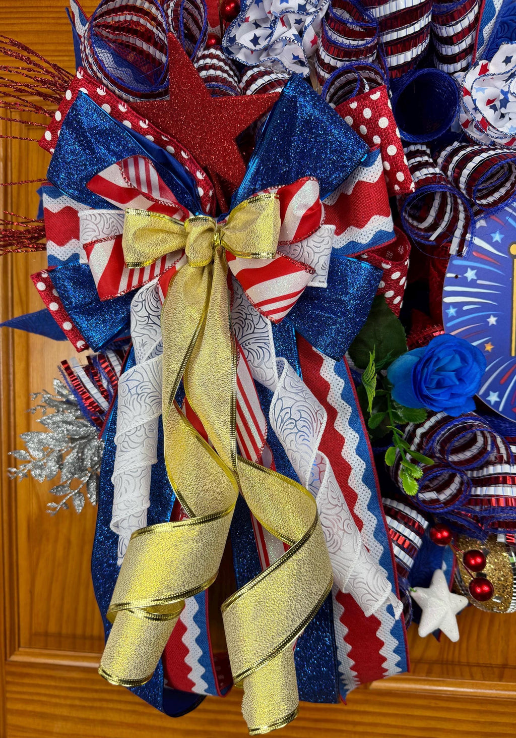 Patriotic Deco Mesh Wreath, 4th of July Front Door Wreath, American Flag Wreath, Memorial Day Decor, Summer Door Hanger