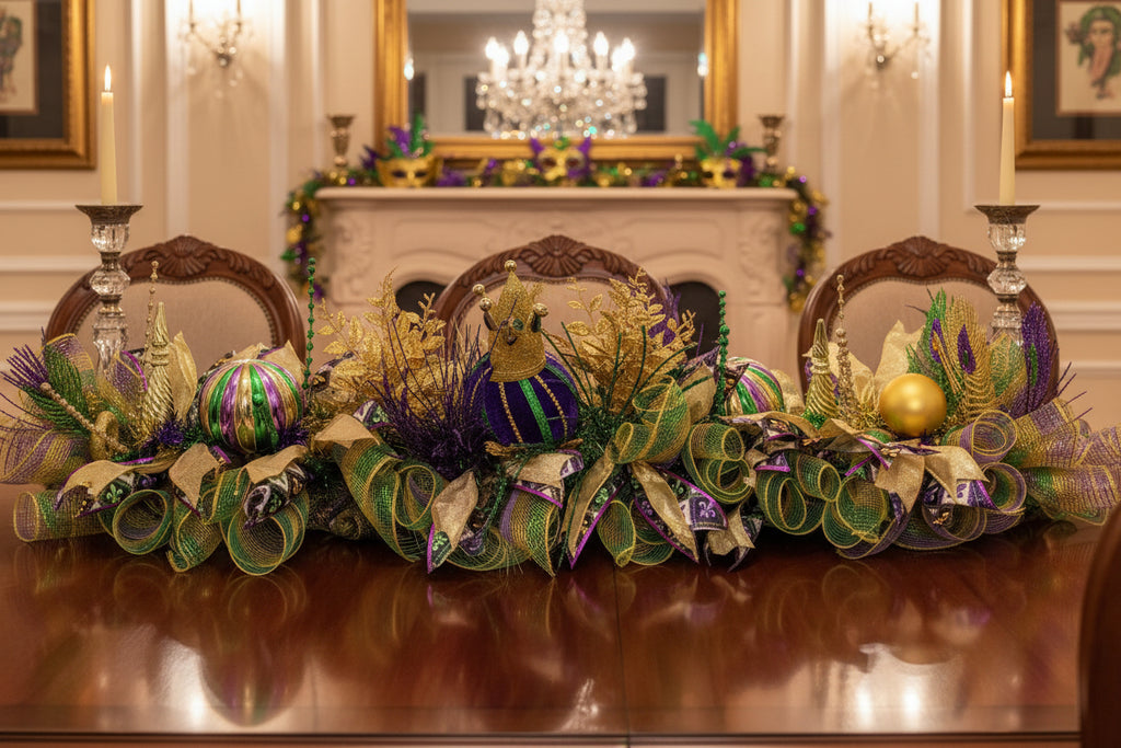 Mardi Gras garland , Purple Green Gold Mantel Swag, Carnival Table Arrangement, New Orleans Decor