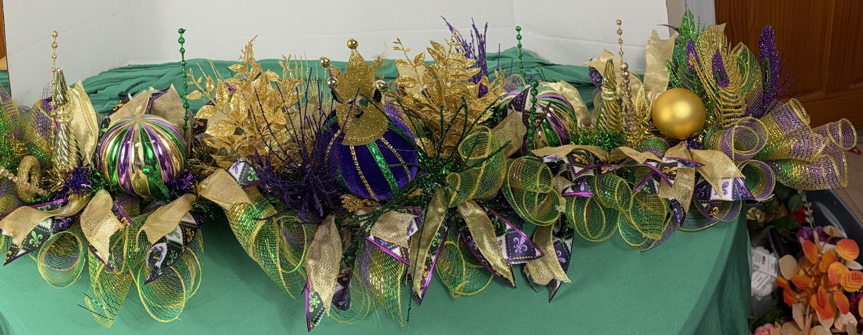 Mardi Gras garland , Purple Green Gold Mantel Swag, Carnival Table Arrangement, New Orleans Decor