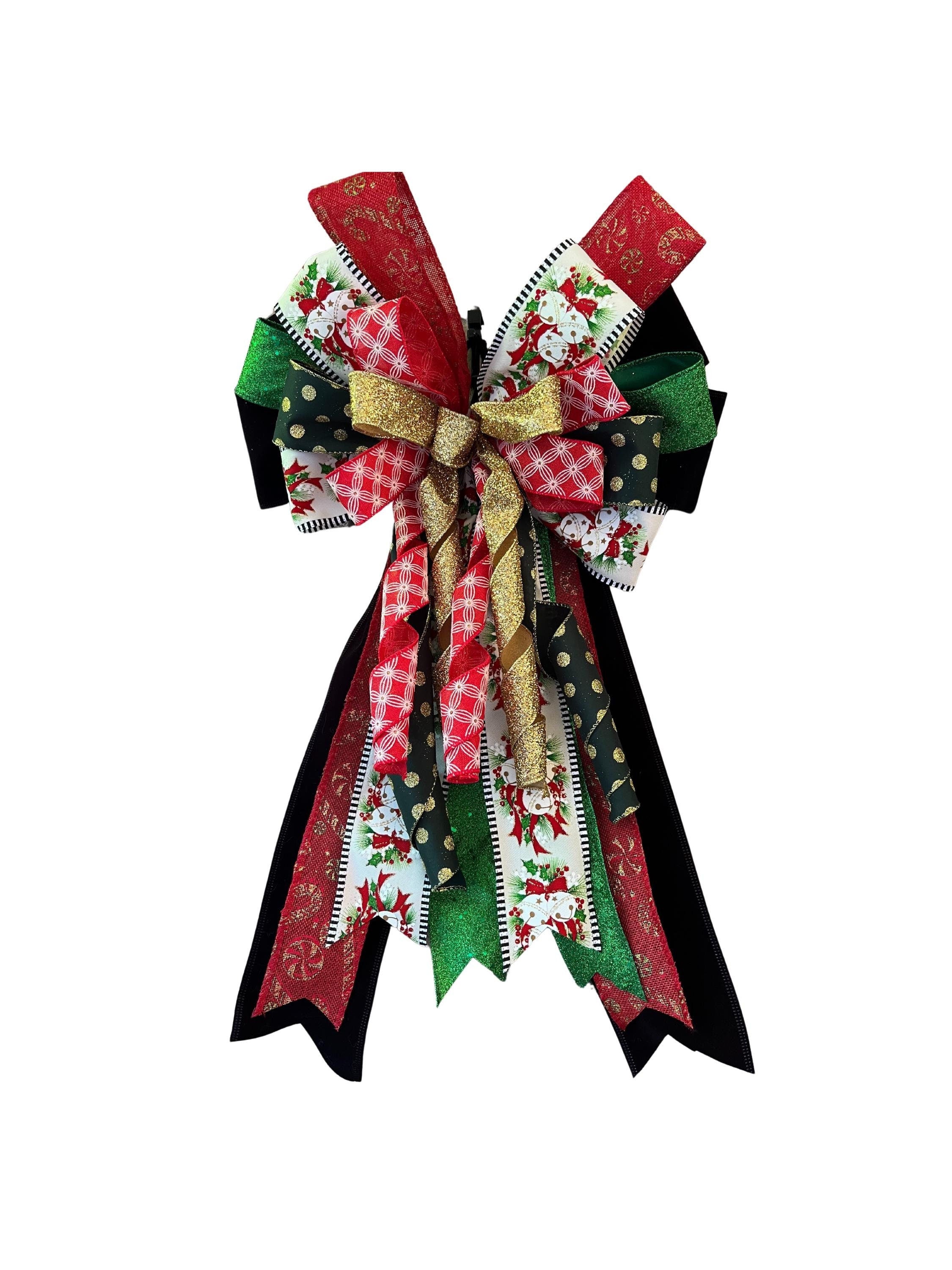 Bow|Christmas Bow| Red Green Glitter Ribbon | Holiday Wreath Decor