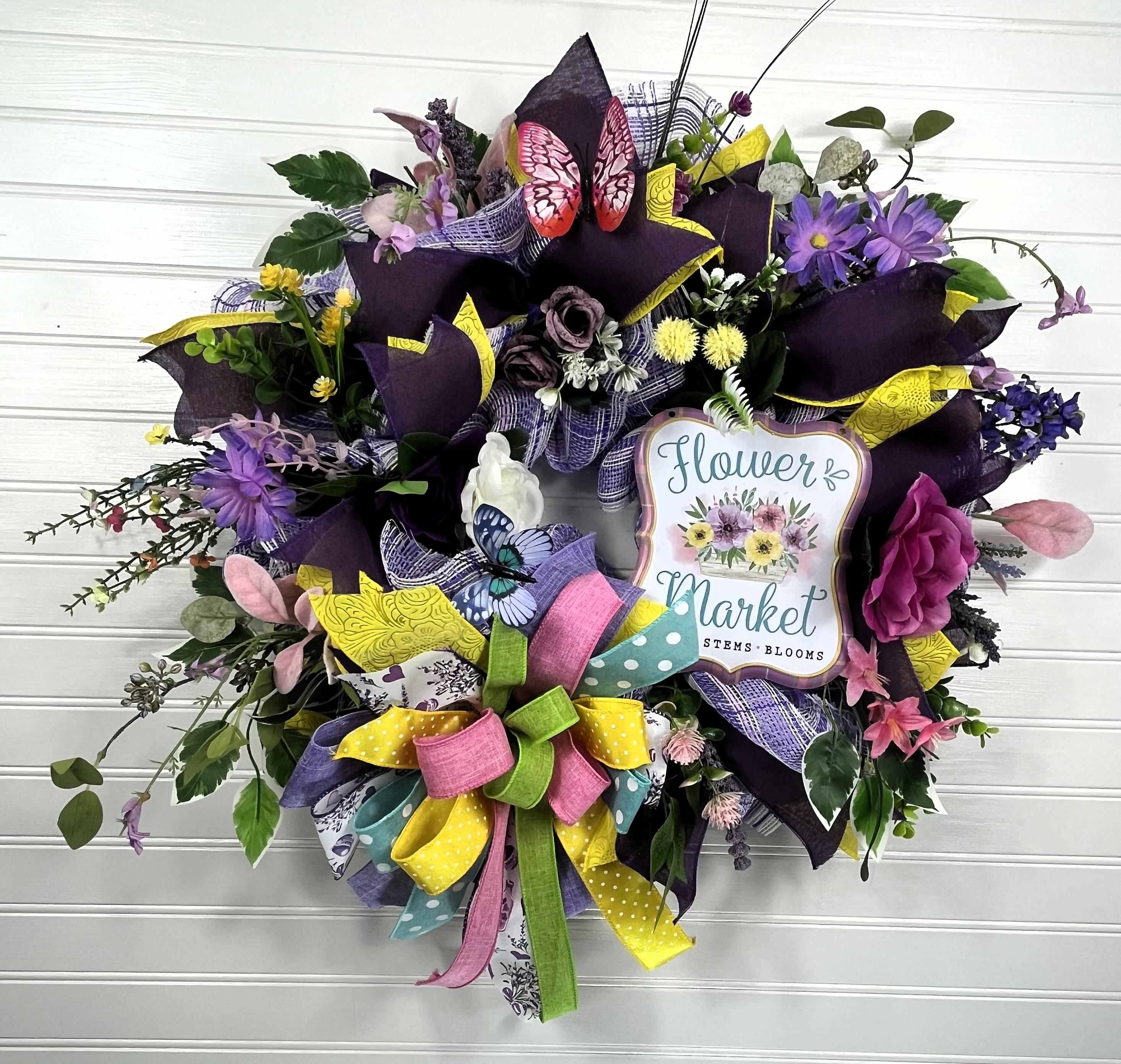 Everyday Wreath | Flower Market Wreath | Spring Wildflowers | Butterfly Front Door Decor