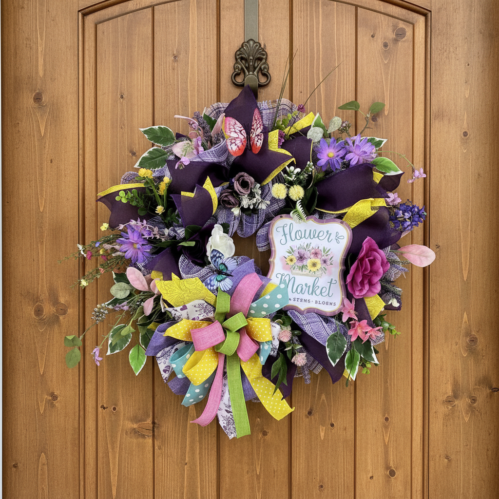 Flower Market Wreath | Spring Wildflowers | Butterfly Front Door Decor