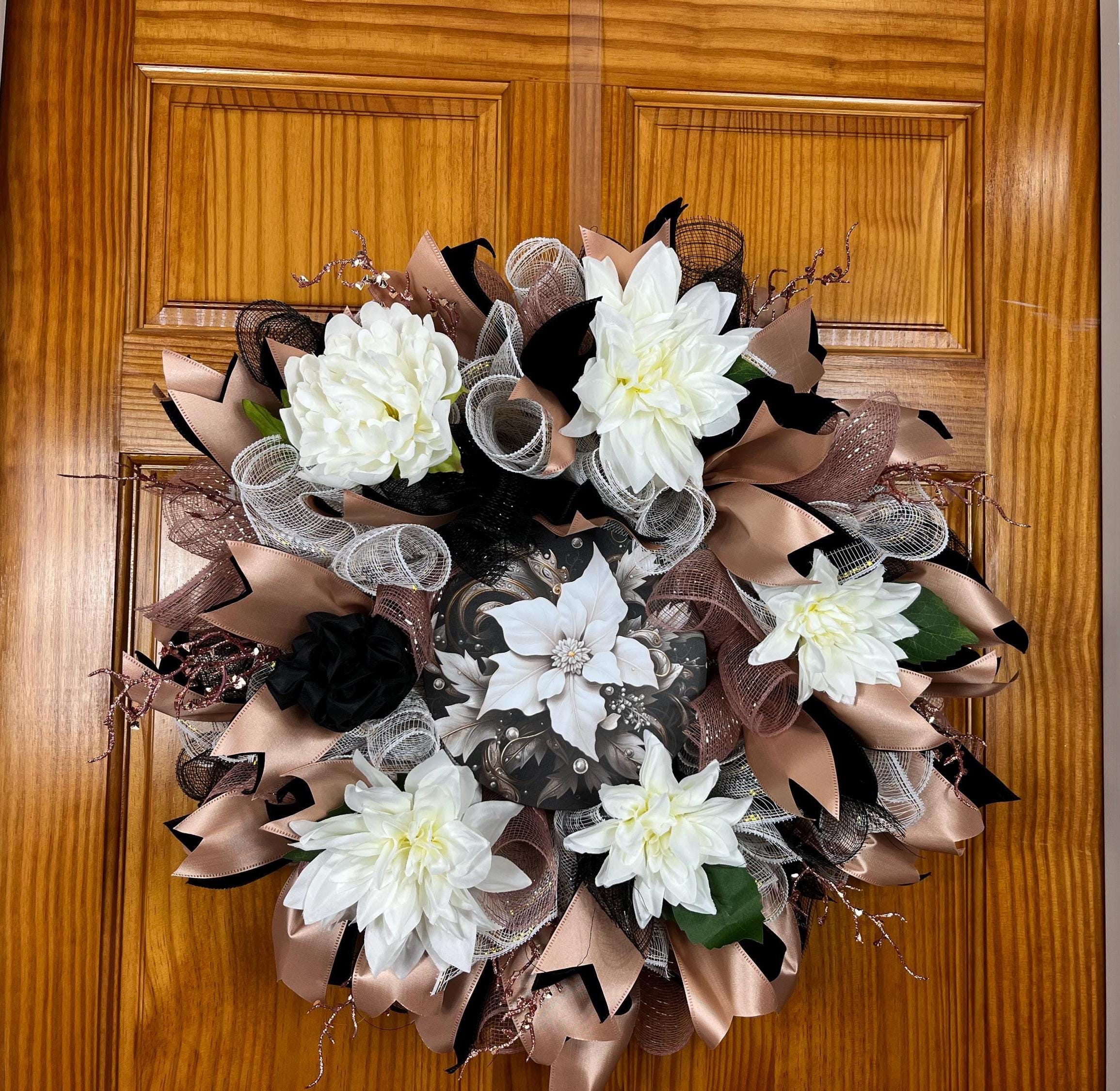 Black & Champagne Dahlia Wreath| Elegant Glam Front Door Decor