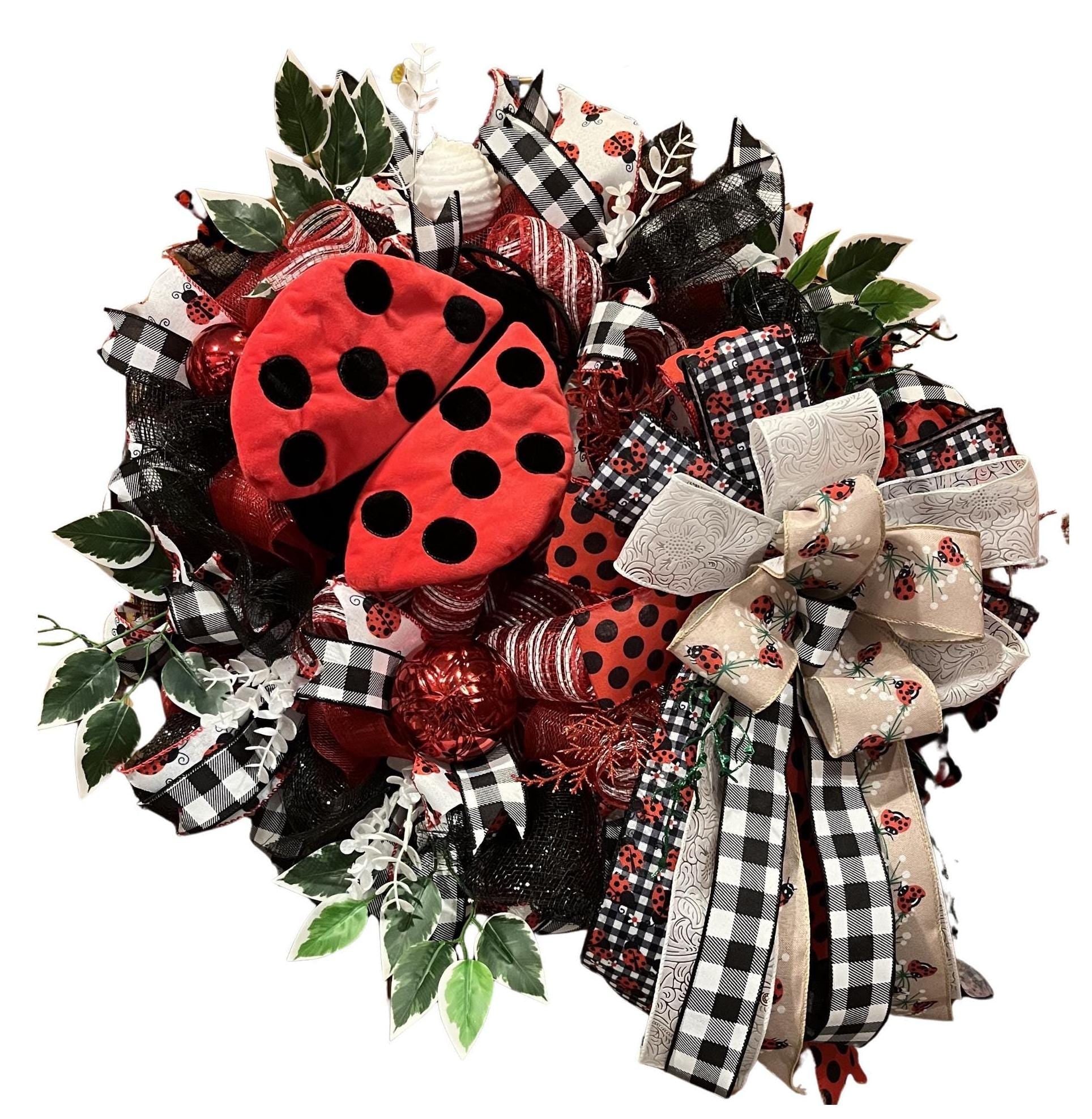 Ladybug Wreath | Red Polka Dot | Buffalo Plaid Spring Decor
