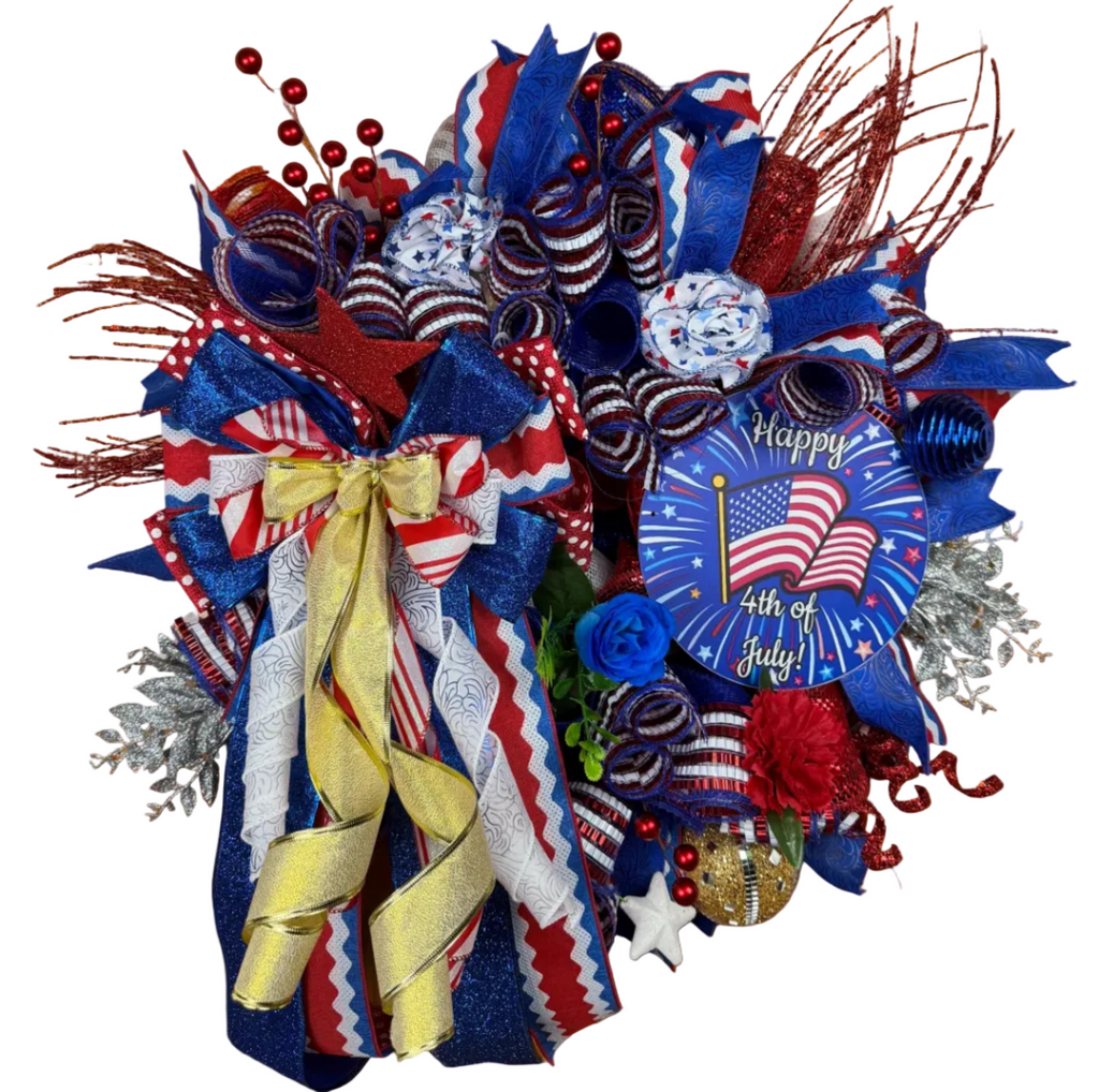 Patriotic Deco Mesh Wreath, 4th of July Front Door Wreath, American Flag Wreath, Memorial Day Decor, Summer Door Hanger