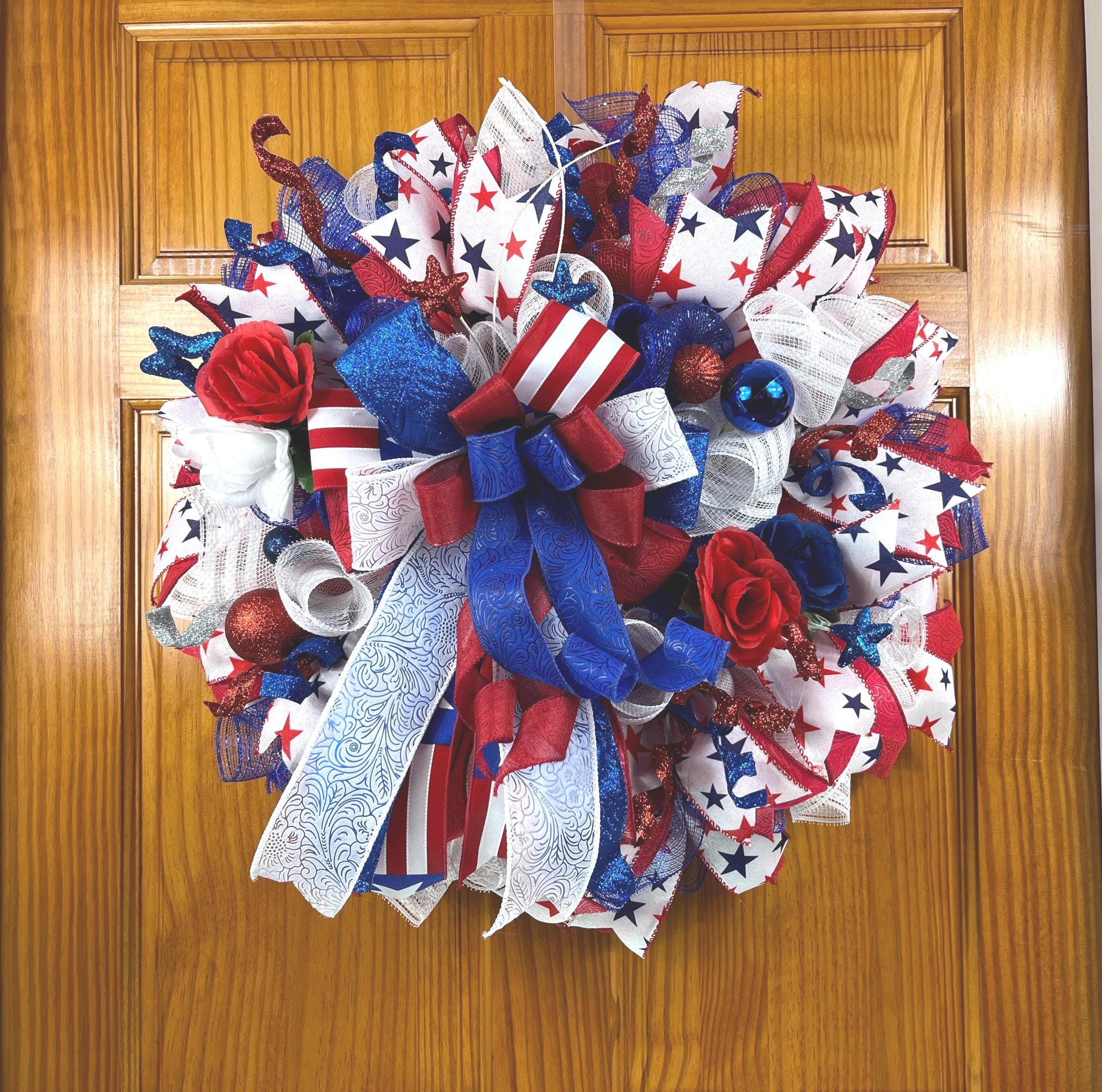 Patriotic 4th of July Wreath | Red, White & Blue Americana Door Decor