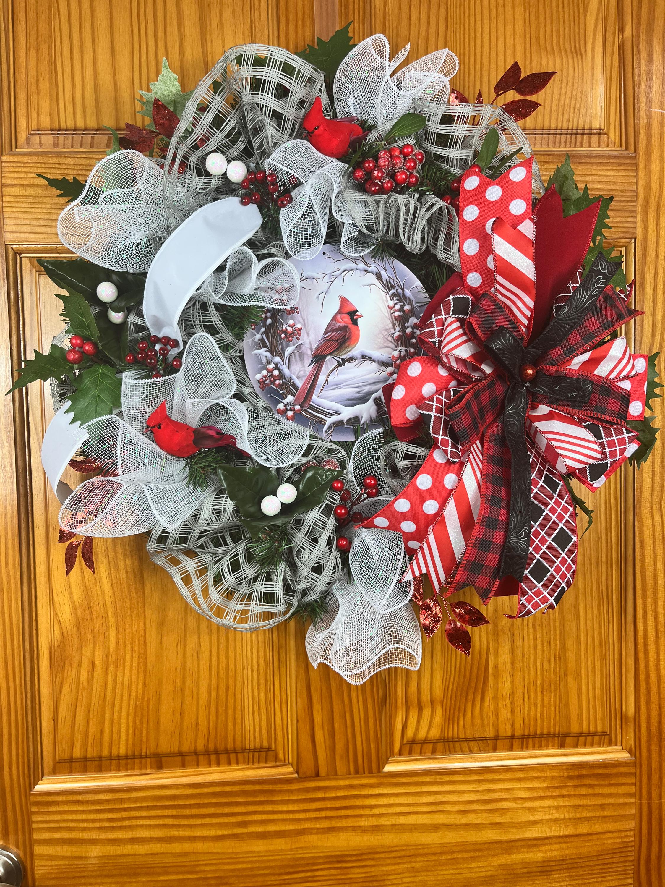 Cardinal Christmas Wreath| Red Mesh Winter Holiday Decor
