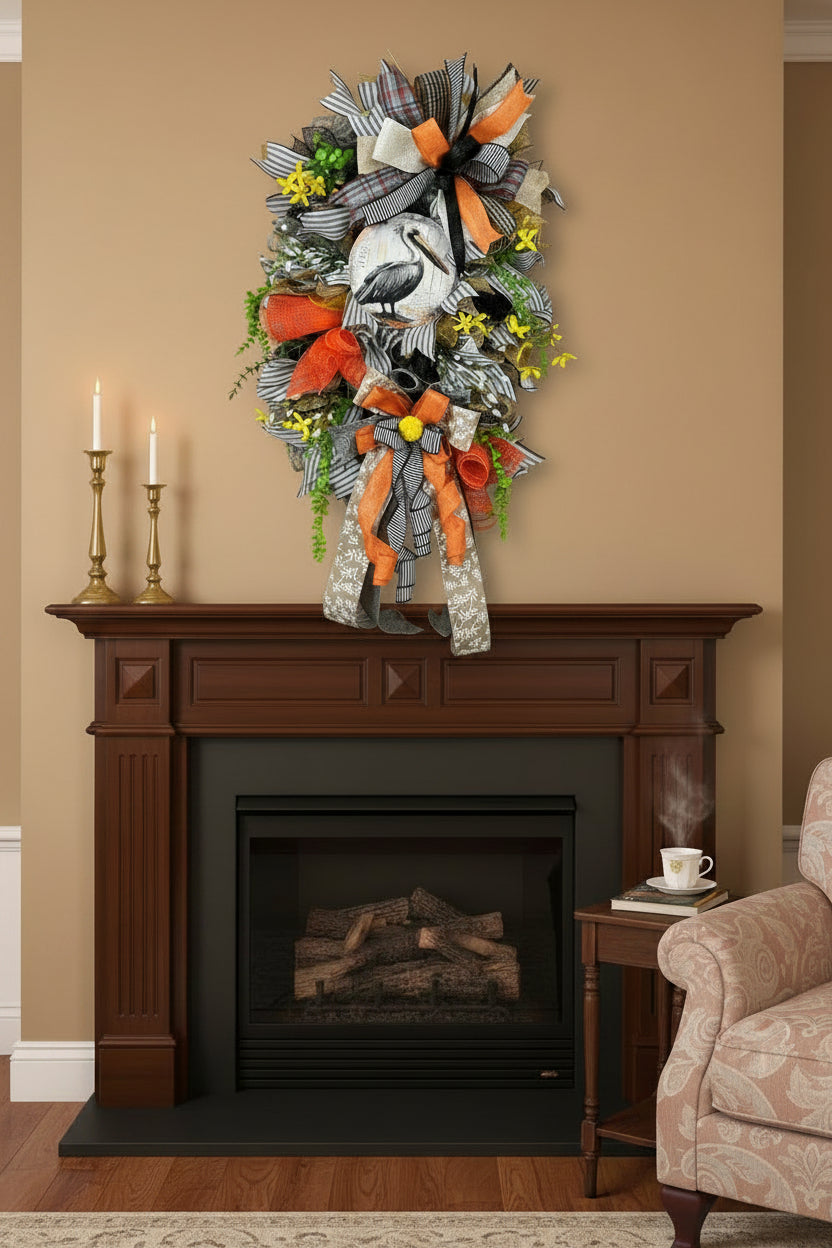 Pelican Coastal Wreath | Summer Beach House Door Decor