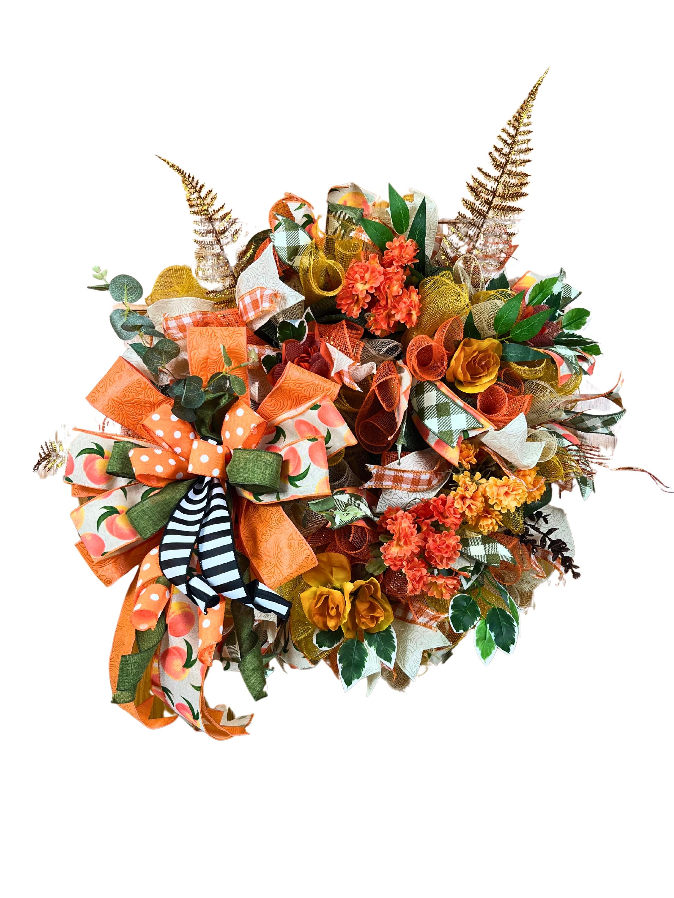 Peach & Orange Fall Wreath | Polka Dot Bows | Autumn Door Decor