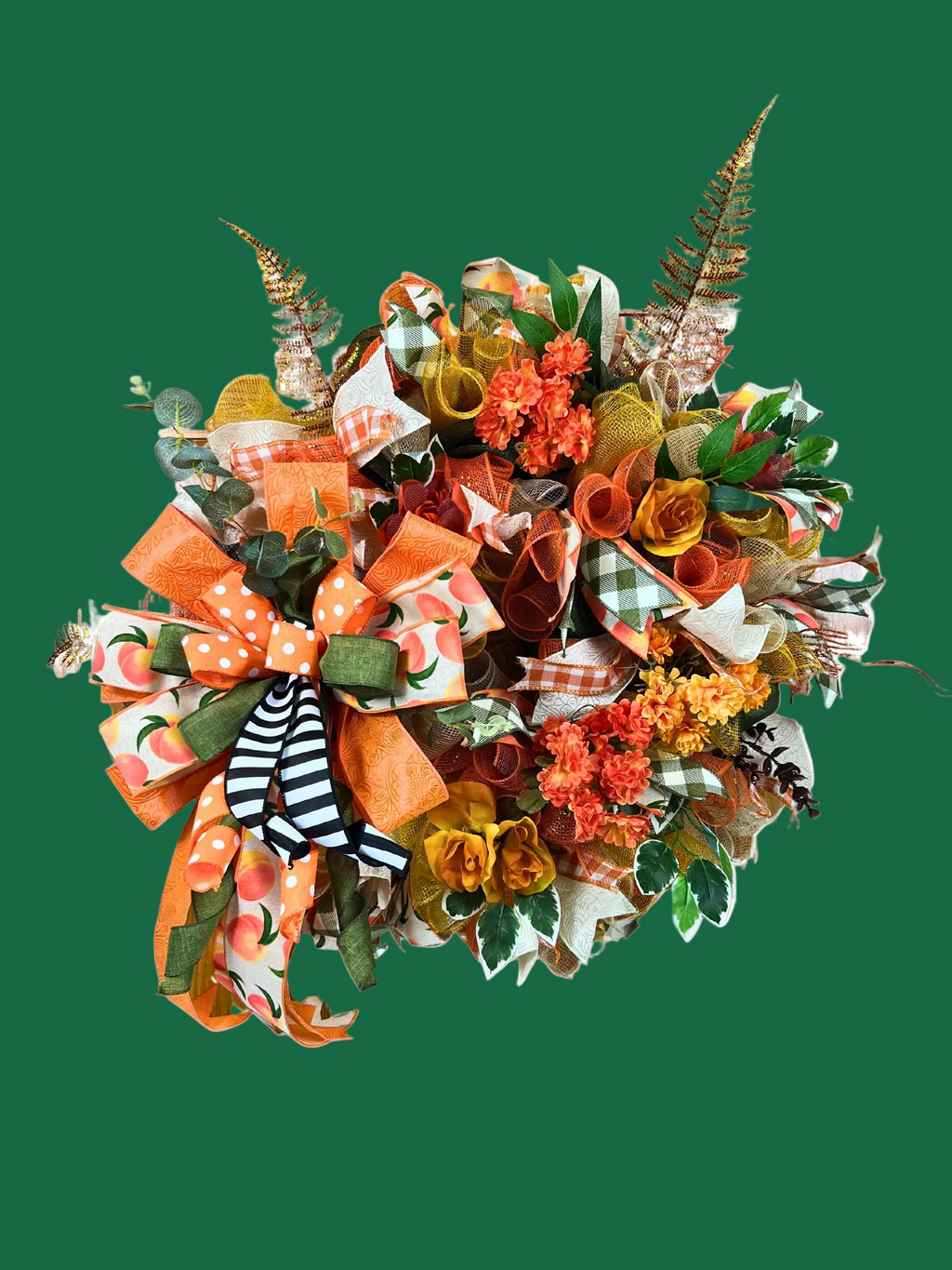 Peach & Orange Fall Wreath | Polka Dot Bows | Autumn Door Decor
