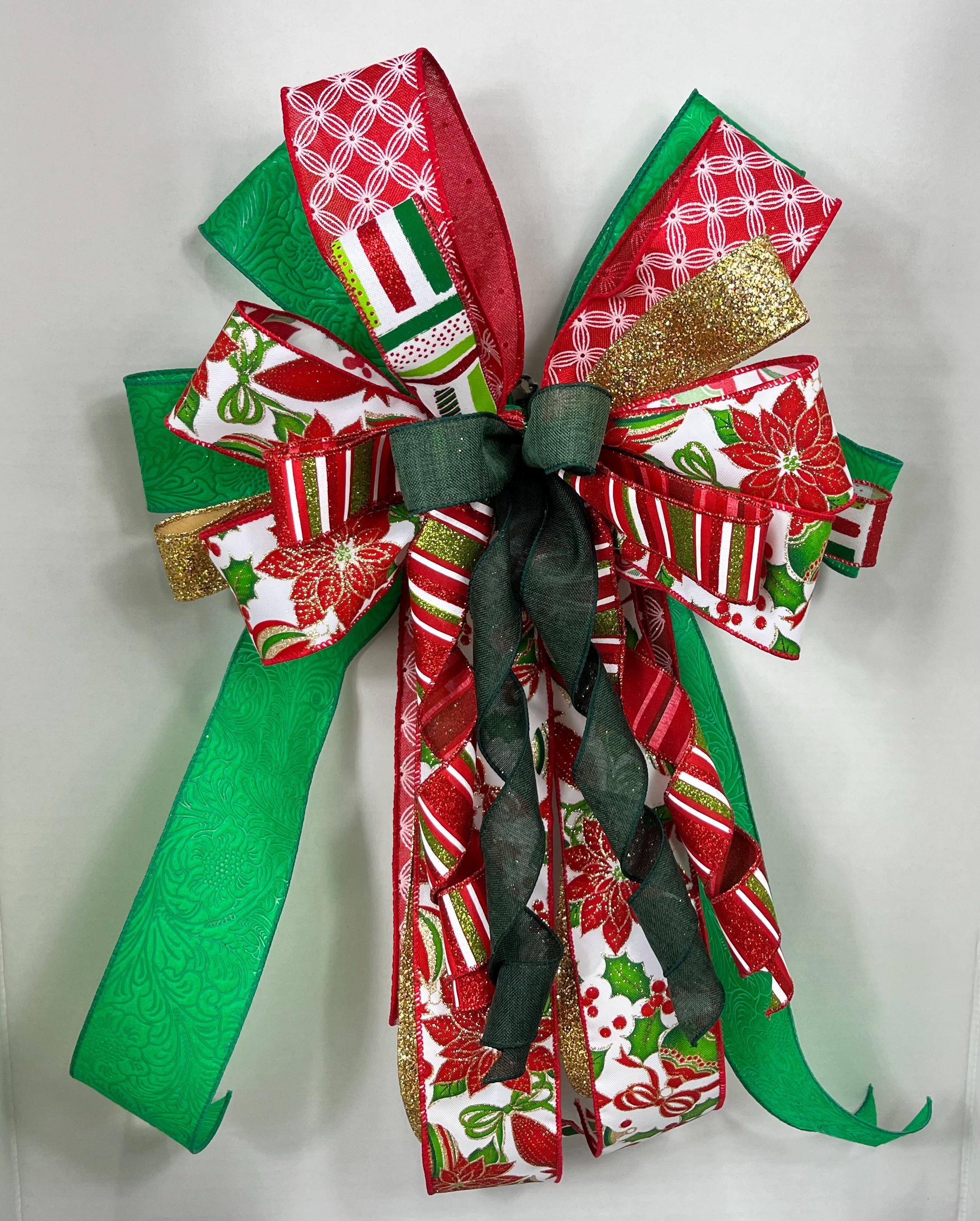Bow| Christmas Poinsettia | Red, Green, Gold Door Decor| Tree Topper