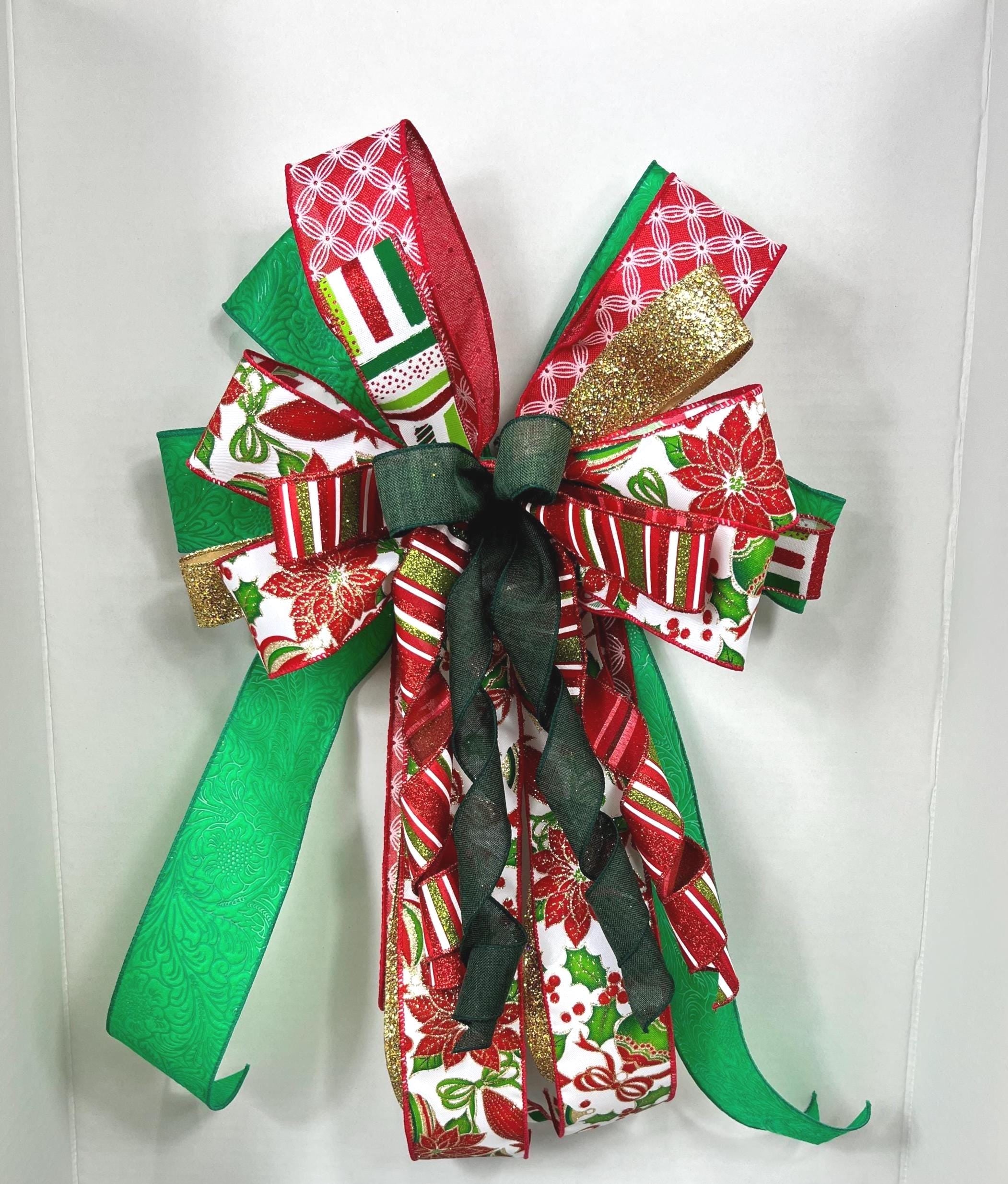 Bow | Christmas Bow | Holly Ribbon & Silver Bell Wreath Decor