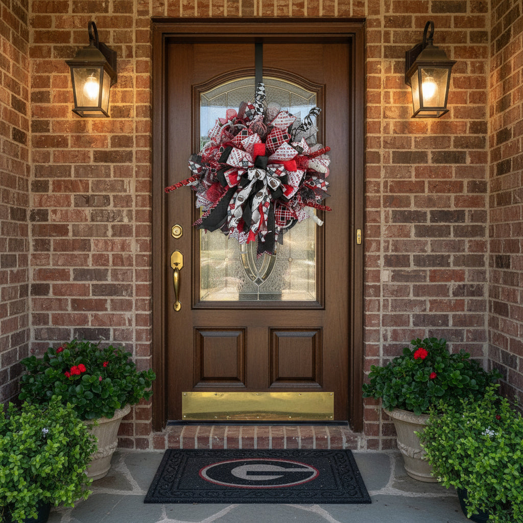 Sports Team Wreath, Red and Black Fan Décor, Game Day Football Door Decoration,