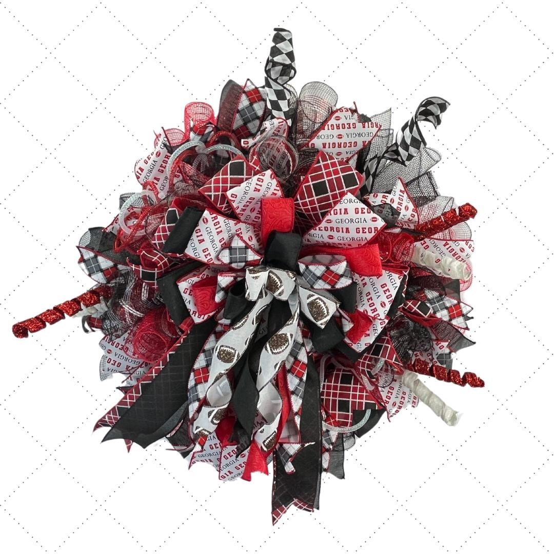 Sports Team Wreath, Red and Black Fan Décor, Game Day Football Door Decoration,
