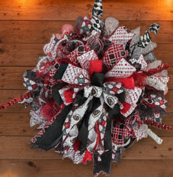 Sports Team Wreath, Red and Black Fan Décor, Game Day Football Door Decoration,