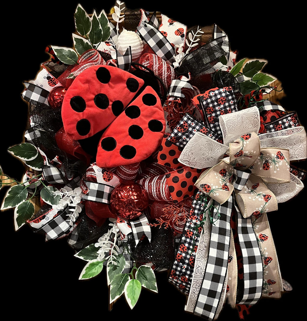 Ladybug Wreath | Red Polka Dot | Buffalo Plaid Spring Decor