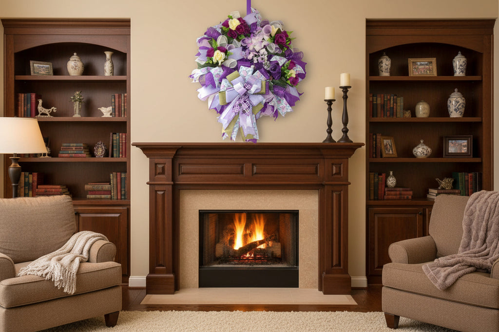 Purple Floral Wreath | Silk Flower Door Decor