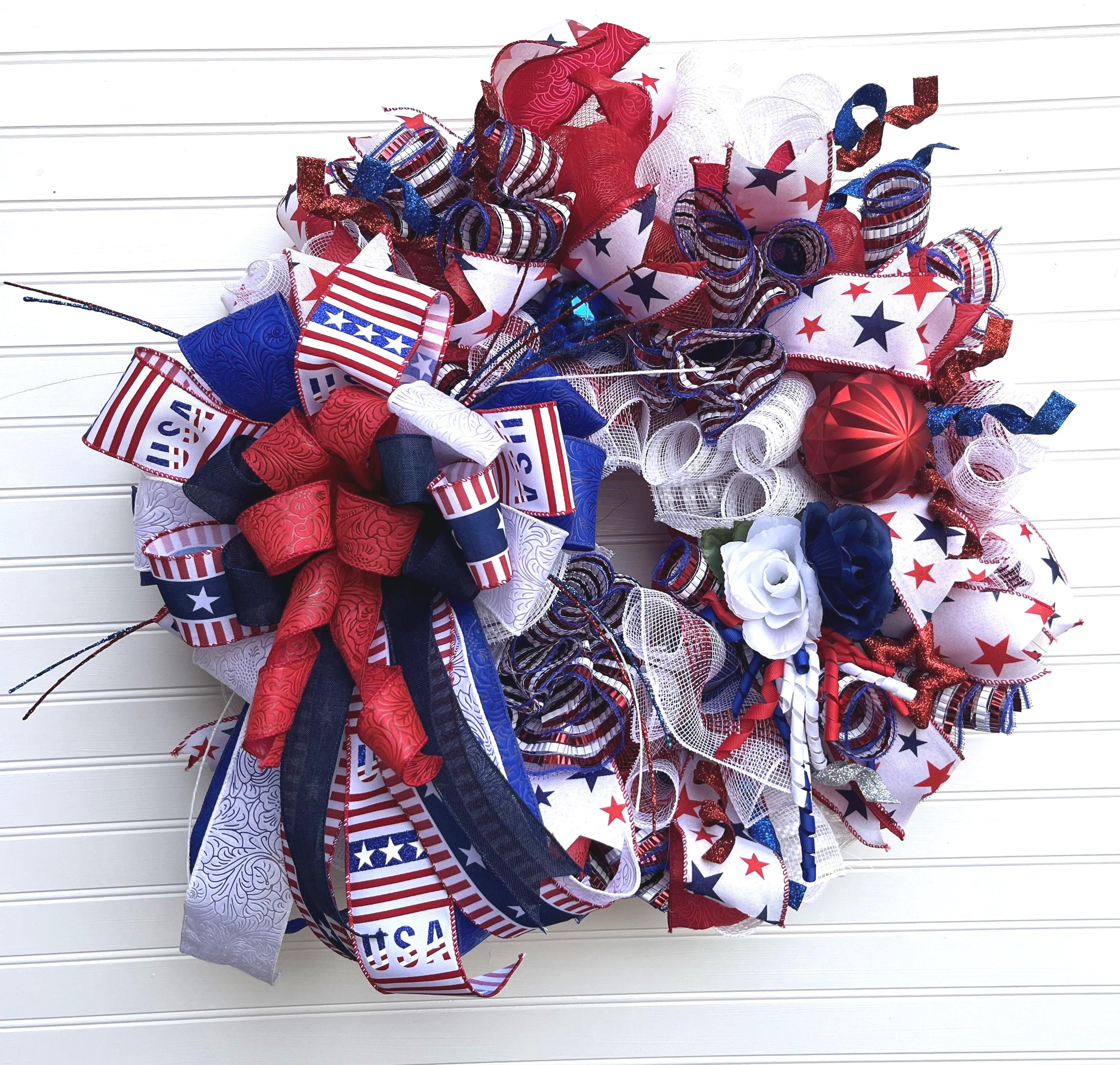 Patriotic 4th of July Wreath | Red White Blue Stars & Stripes