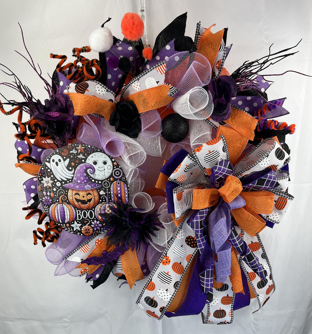 Halloween Wreath| Ghosts, Pumpkins, Bows | Spooky Front Door Decor