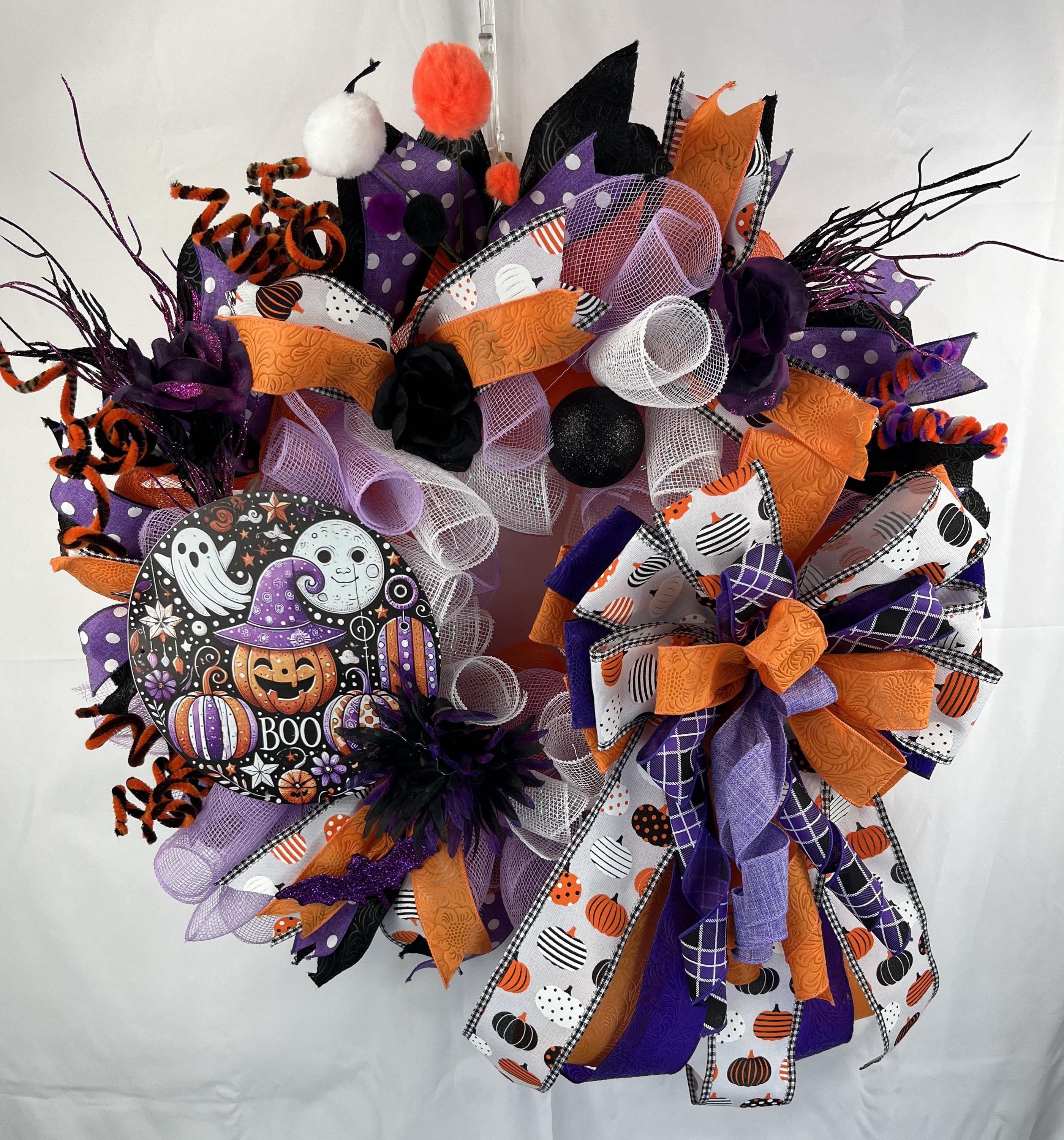 Halloween Wreath| Ghosts, Pumpkins, Bows | Spooky Front Door Decor