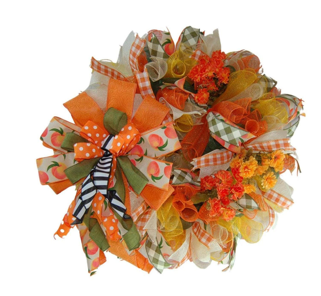 Peach & Orange Fall Wreath | Polka Dot Bows | Autumn Door Decor