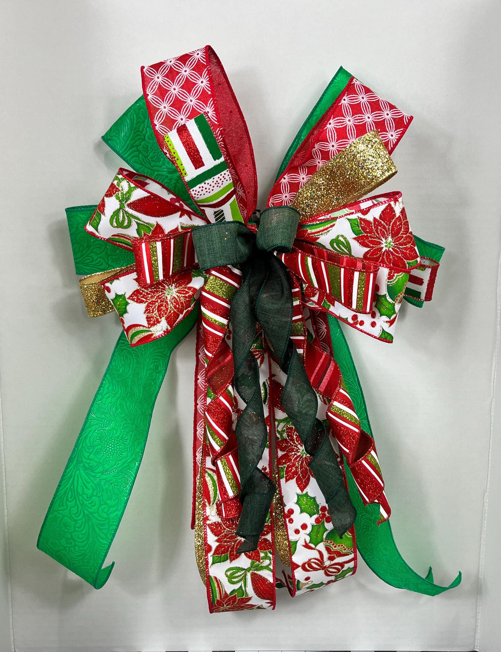 Bow| Christmas Poinsettia | Red, Green, Gold Door Decor| Tree Topper