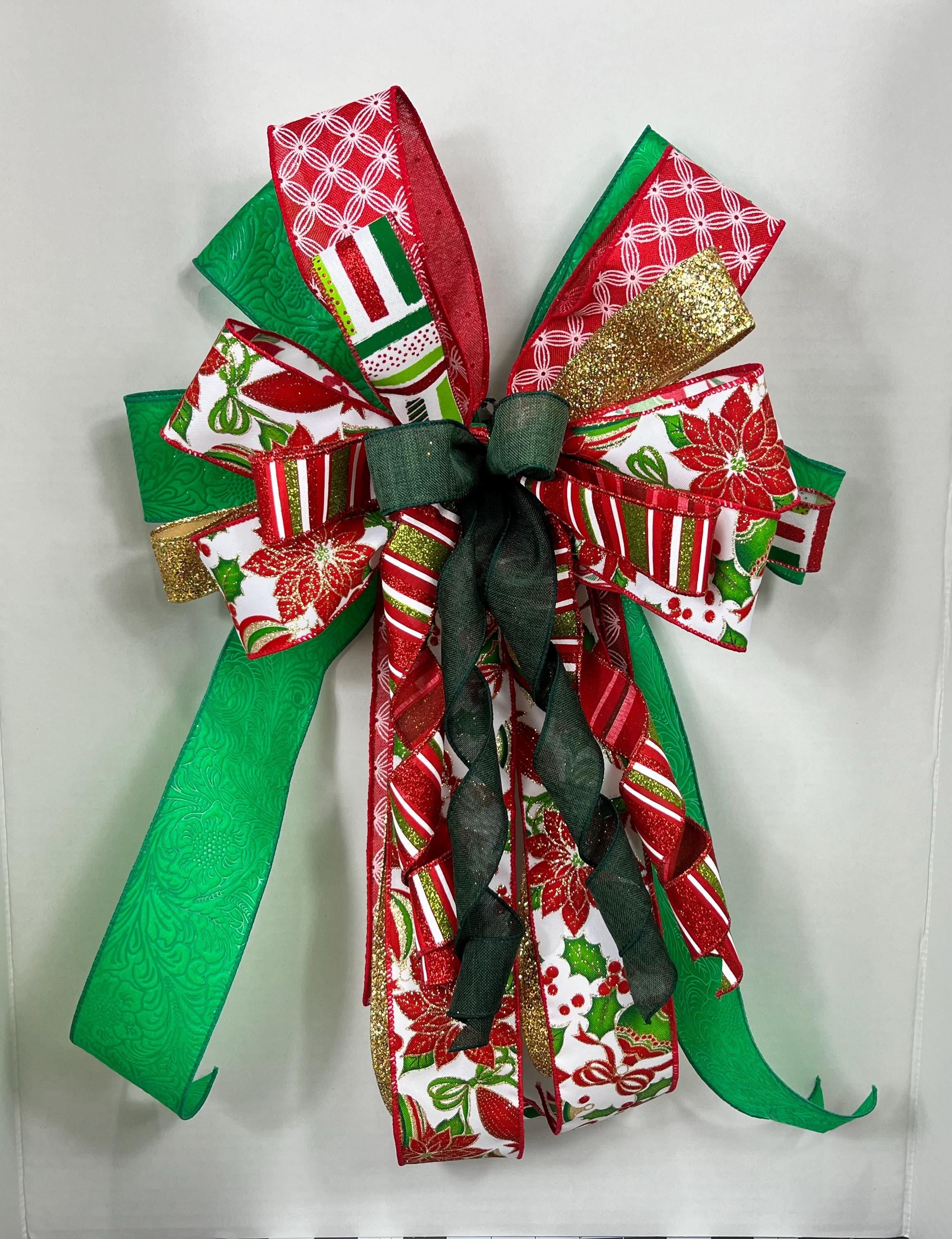 Bow| Christmas Poinsettia | Red, Green, Gold Door Decor| Tree Topper