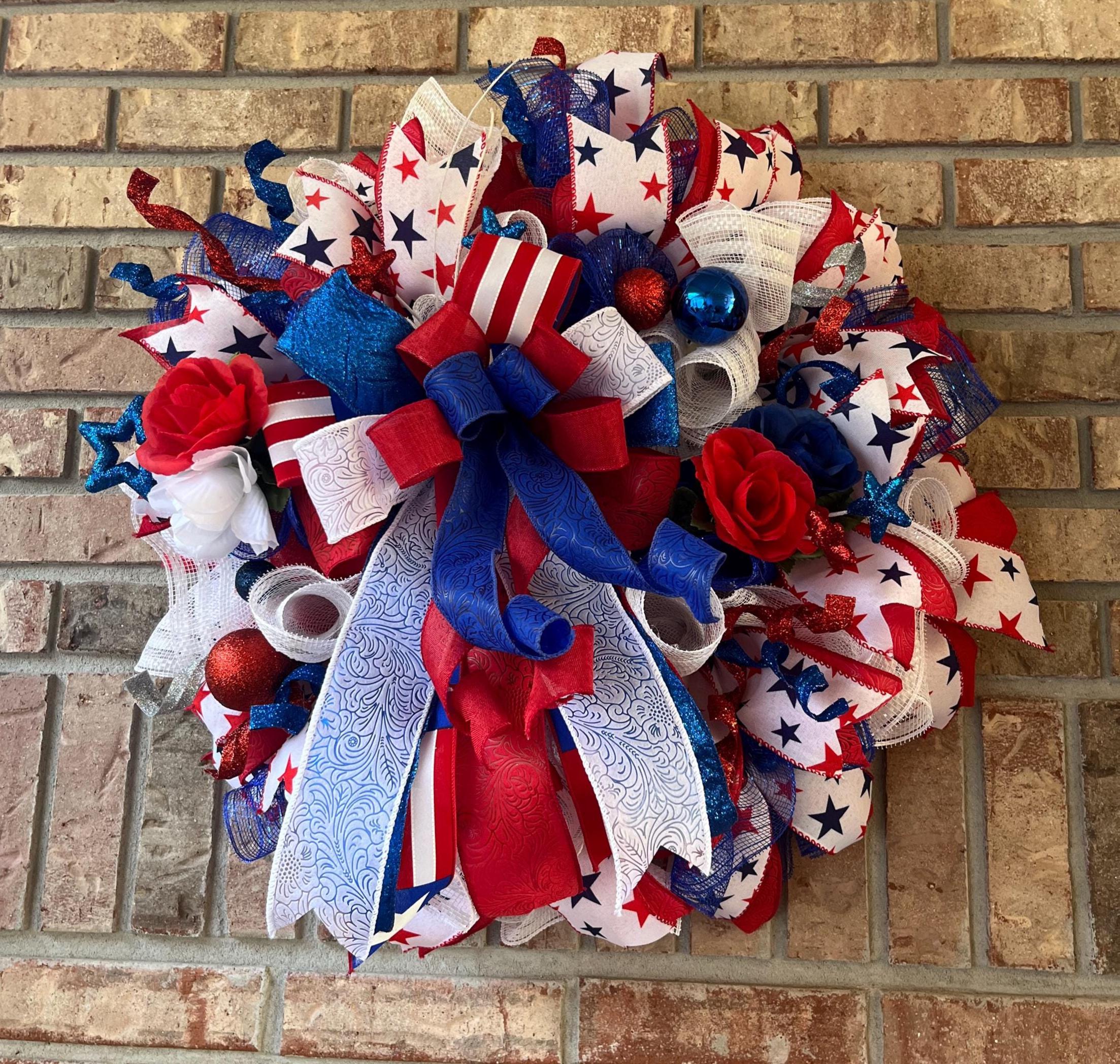 Patriotic 4th of July Wreath | Red, White & Blue Americana Door Decor