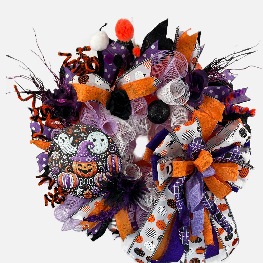 Halloween Wreath| Ghosts, Pumpkins, Bows | Spooky Front Door Decor