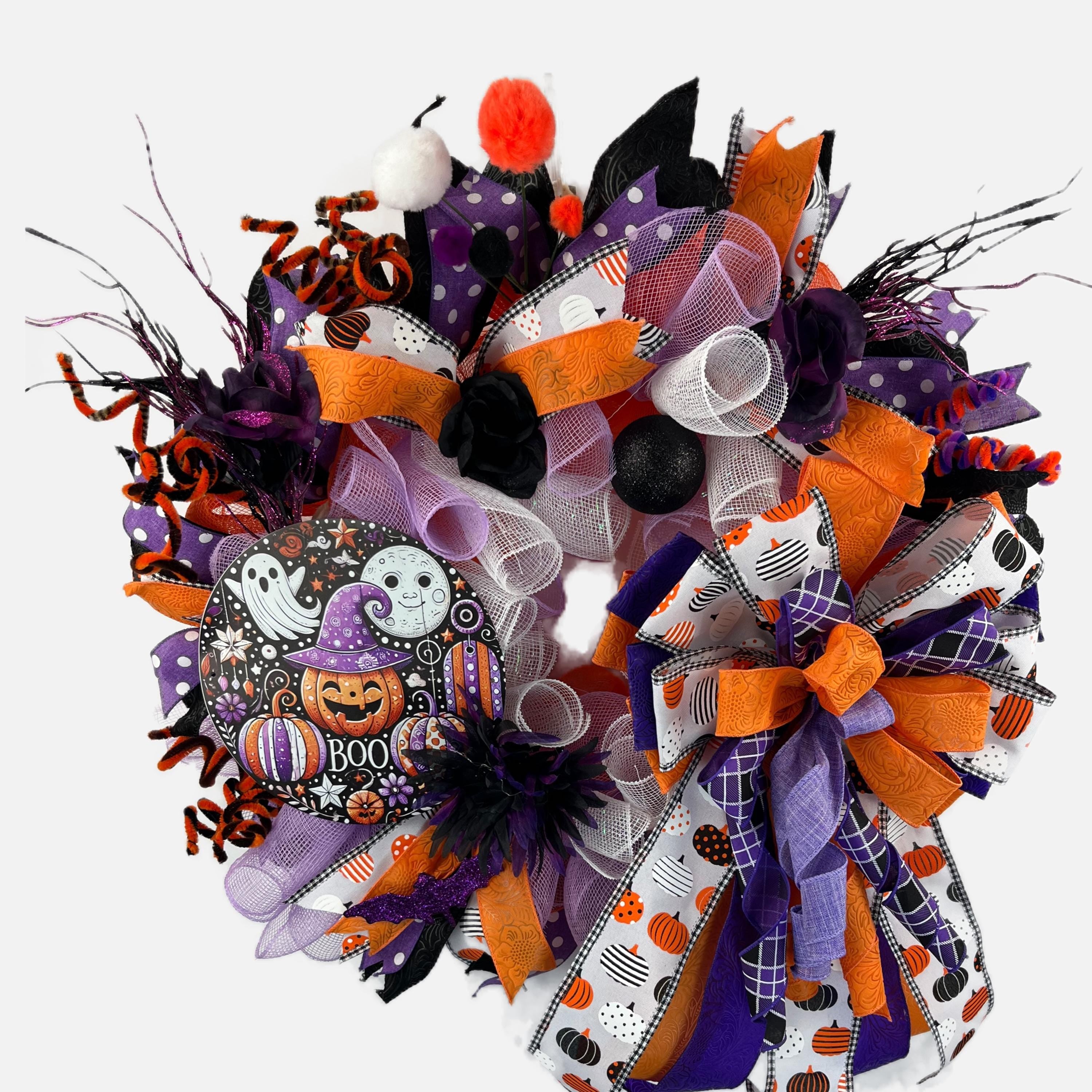 Halloween Wreath| Ghosts, Pumpkins, Bows | Spooky Front Door Decor