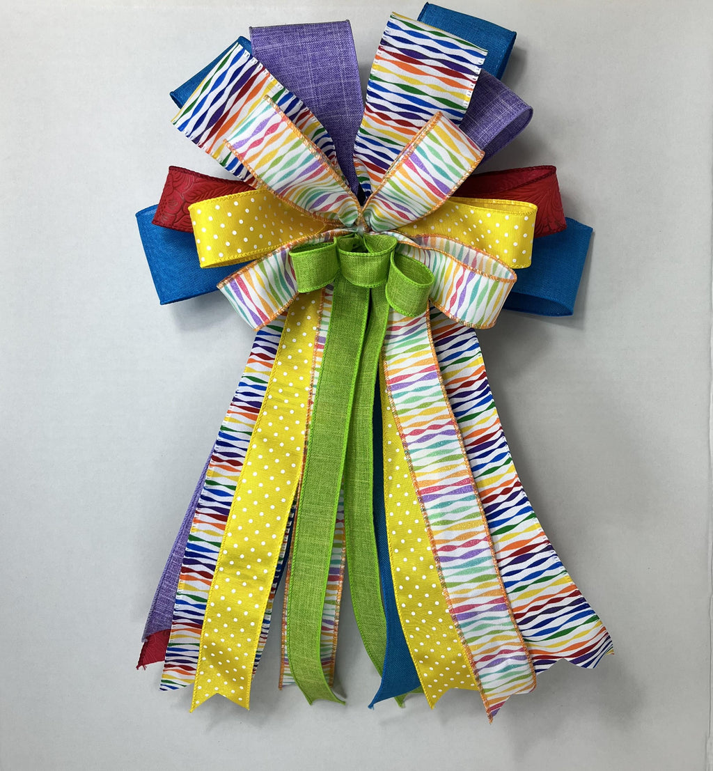 Bow | Rainbow Ribbon Bow | Birthday Party, Door Decor, Wreath Accent