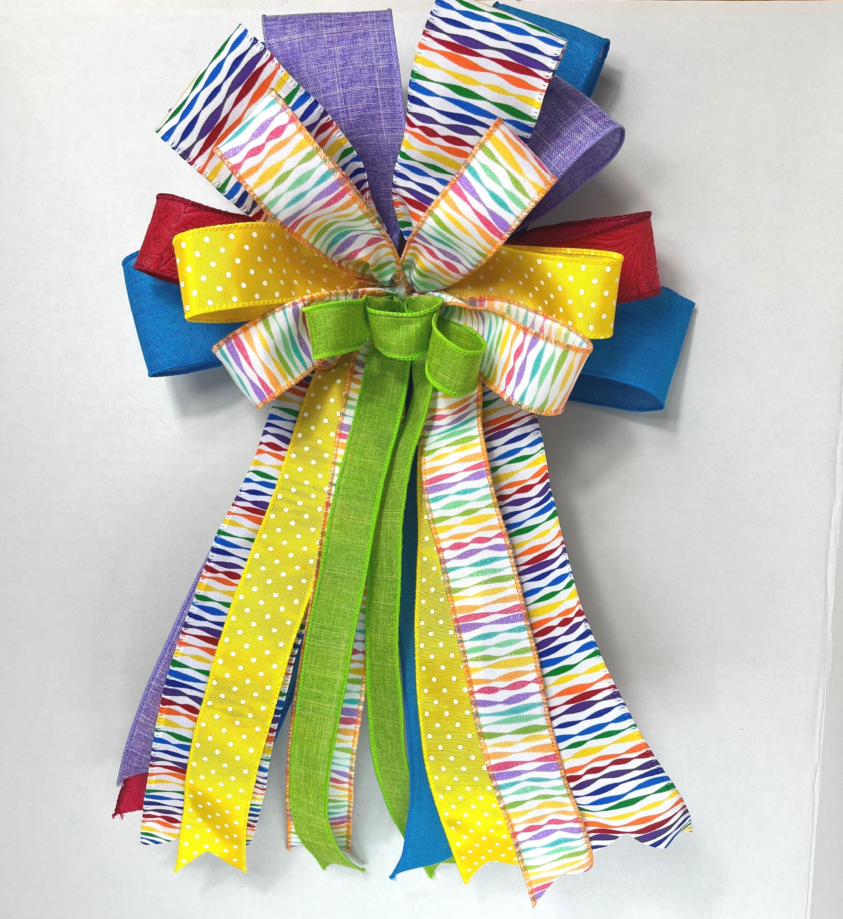 Bow | Rainbow Ribbon Bow | Birthday Party, Door Decor, Wreath Accent