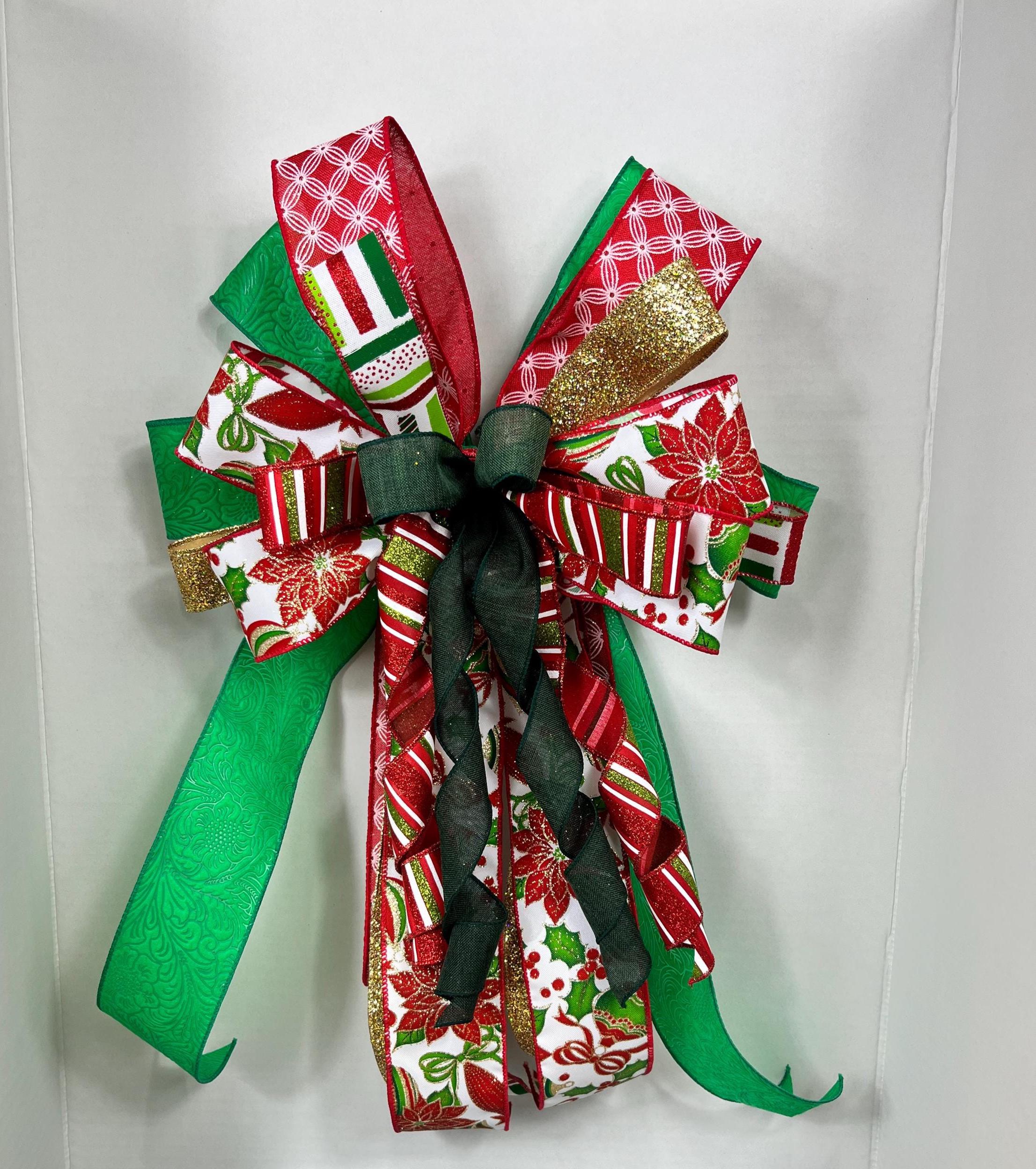 Bow| Christmas Poinsettia | Red, Green, Gold Door Decor| Tree Topper