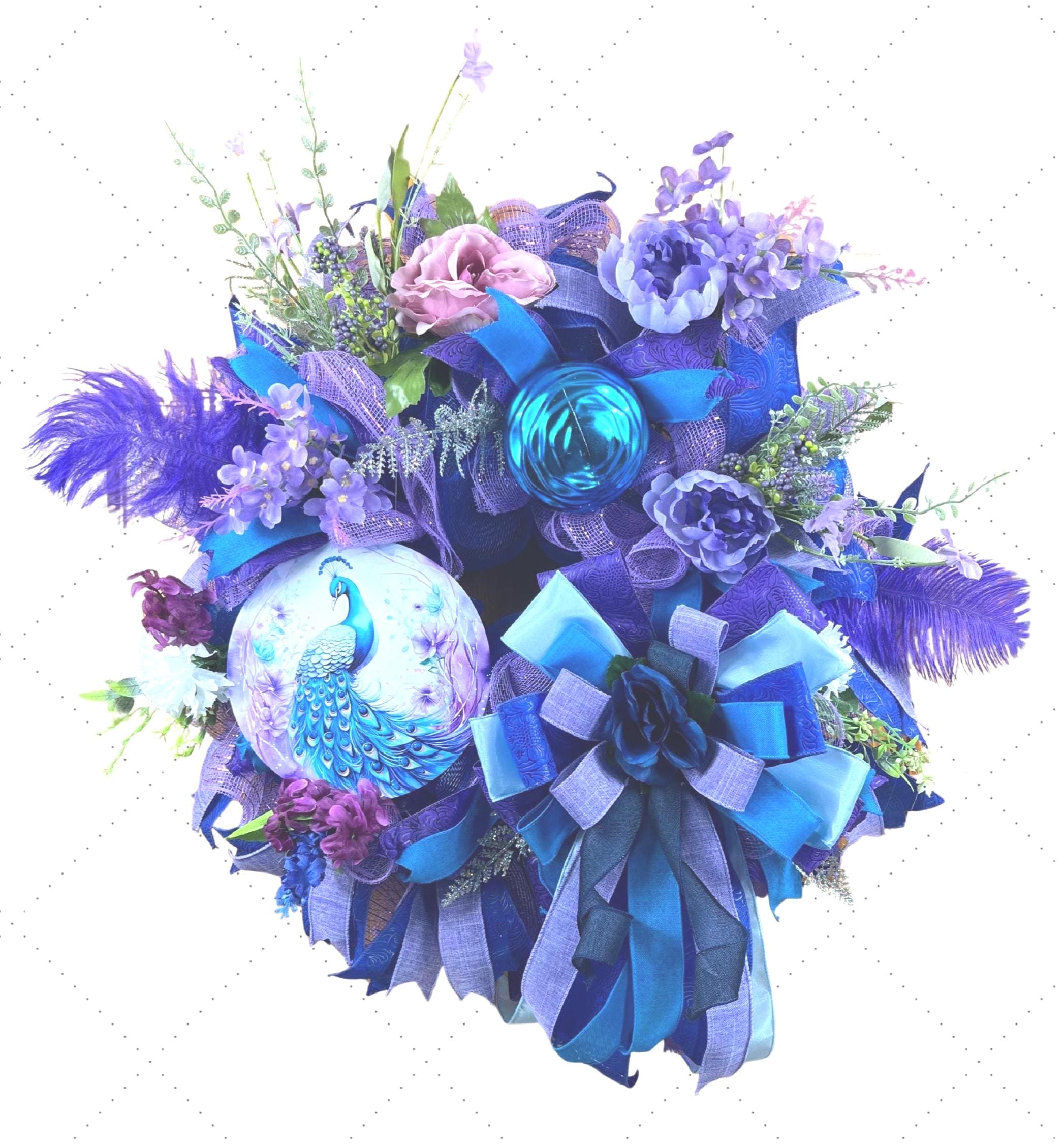 Peacock Wreath, Elegant Blue & Purple Deco Mesh Door Decor