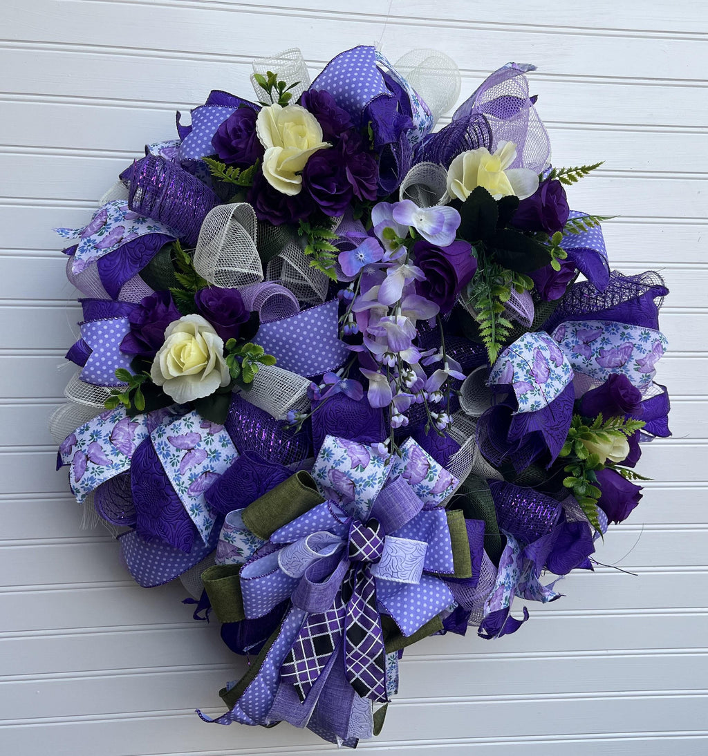 Purple Floral Wreath | Silk Flower Door Decor