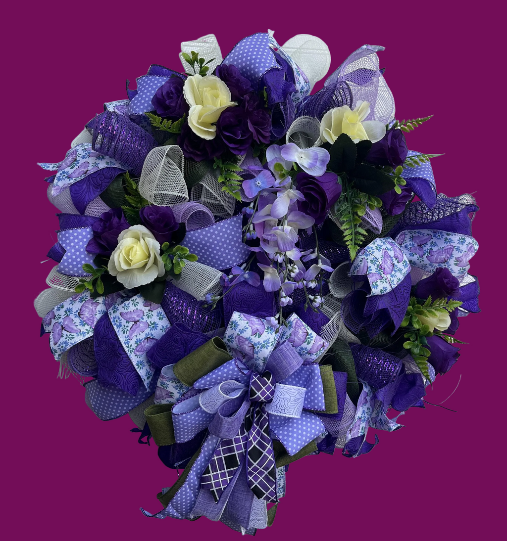 Purple Floral Wreath | Silk Flower Door Decor