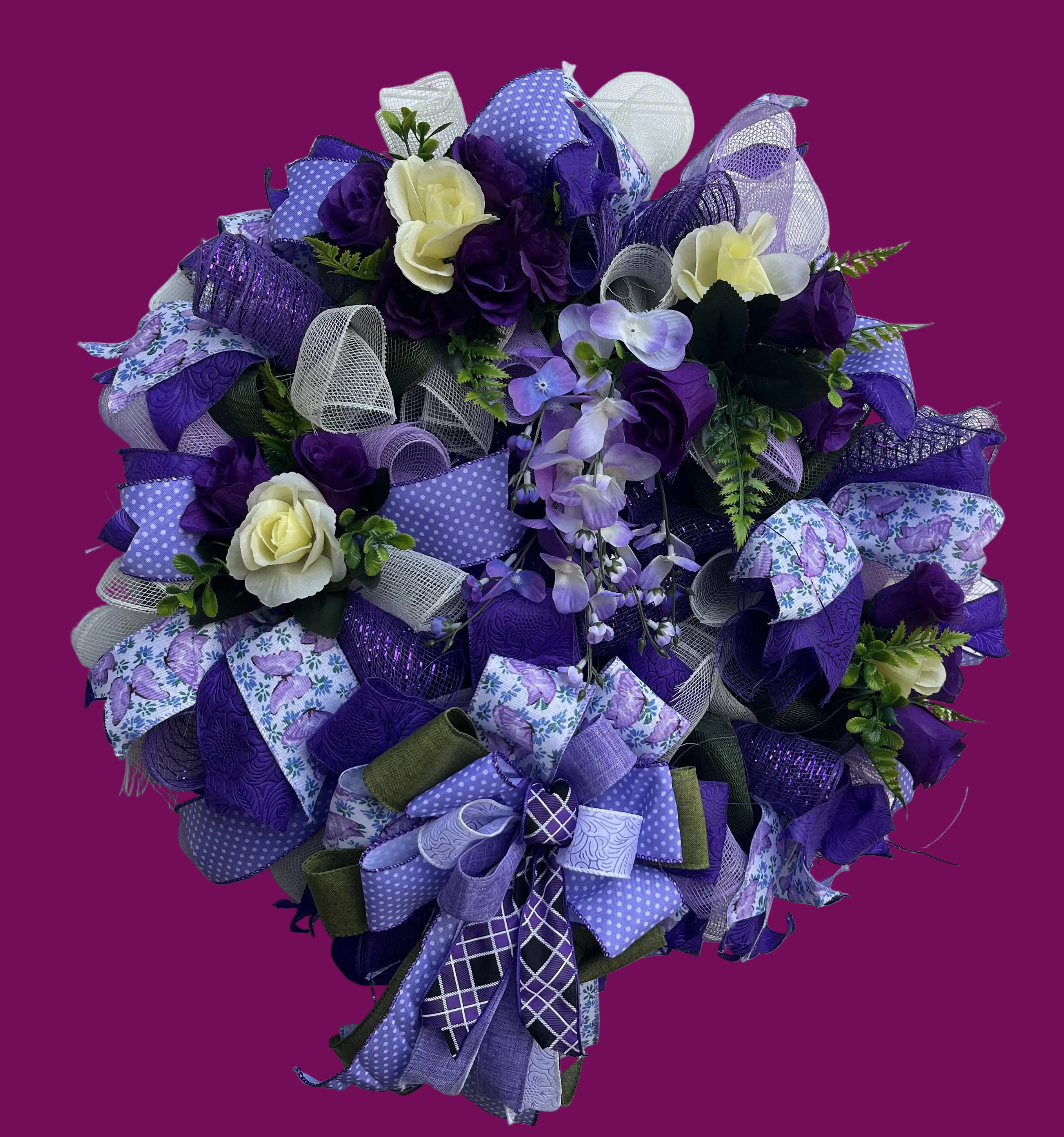 Purple Floral Wreath | Silk Flower Door Decor