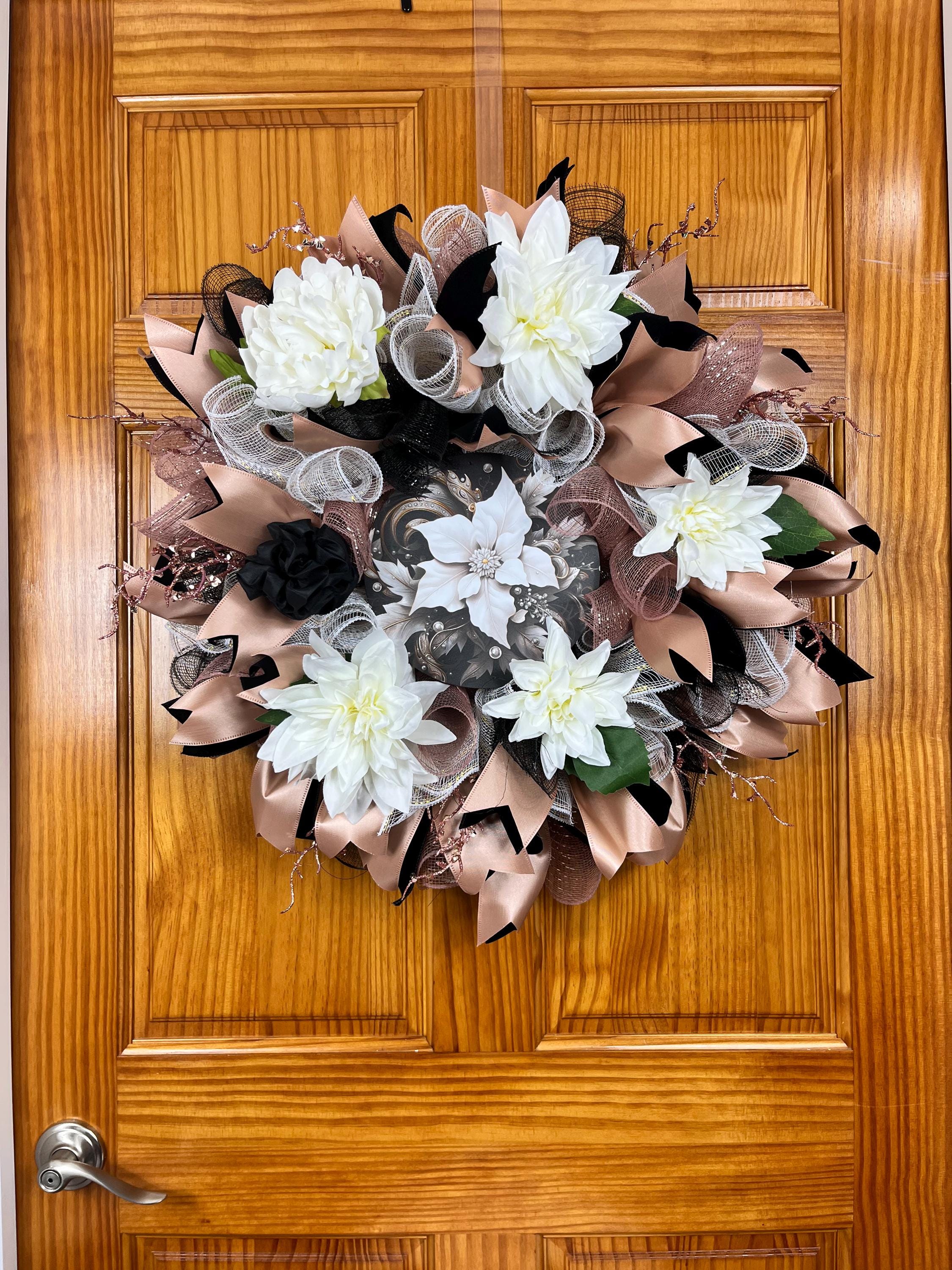 Black & Champagne Dahlia Wreath| Elegant Glam Front Door Decor