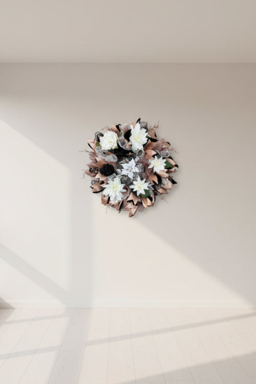 Black & Champagne Dahlia Wreath| Elegant Glam Front Door Decor