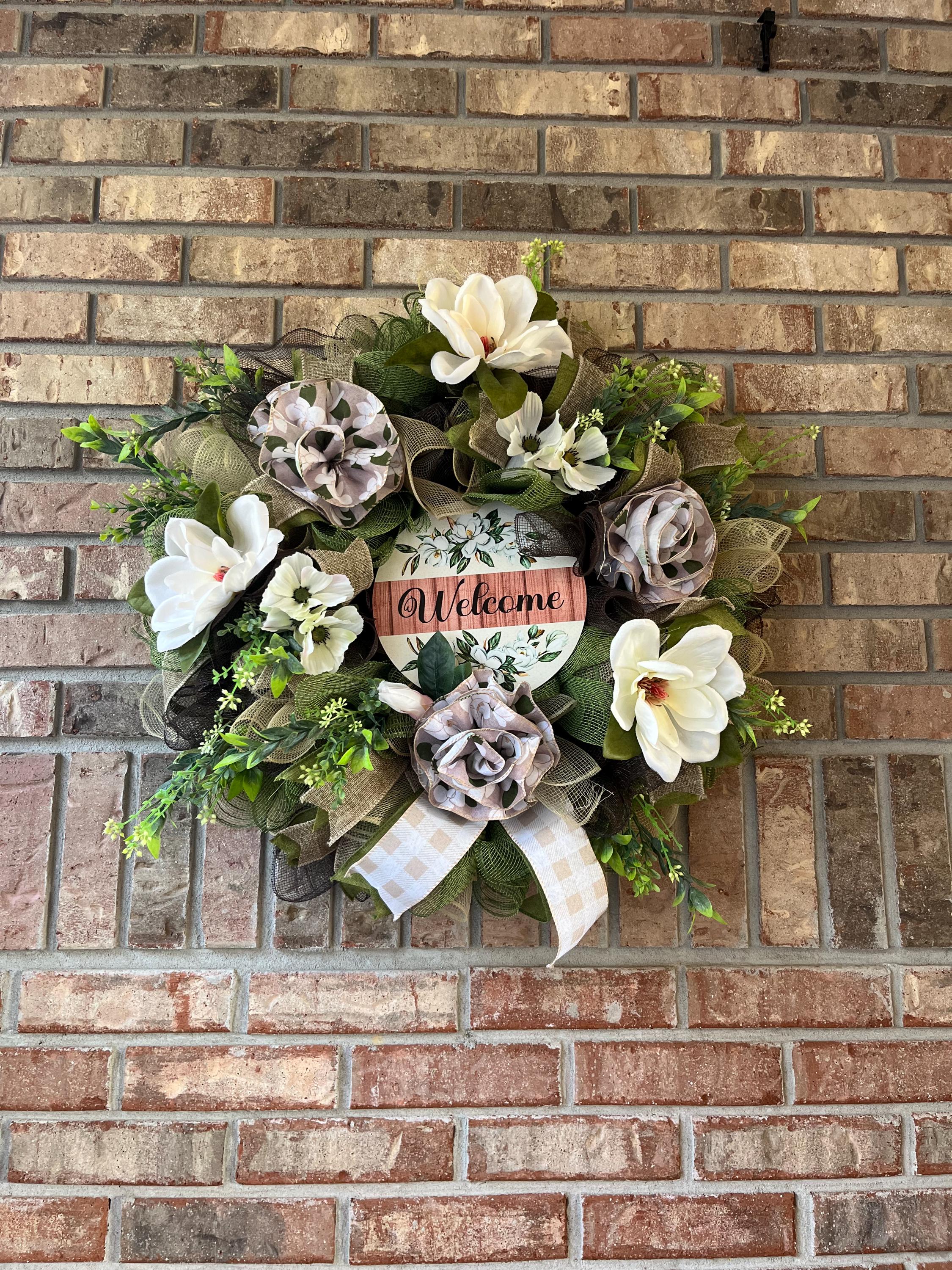 Everyday| Farmhouse Welcome Wreath| Cream Flowers, Burlap Mesh, Greenery