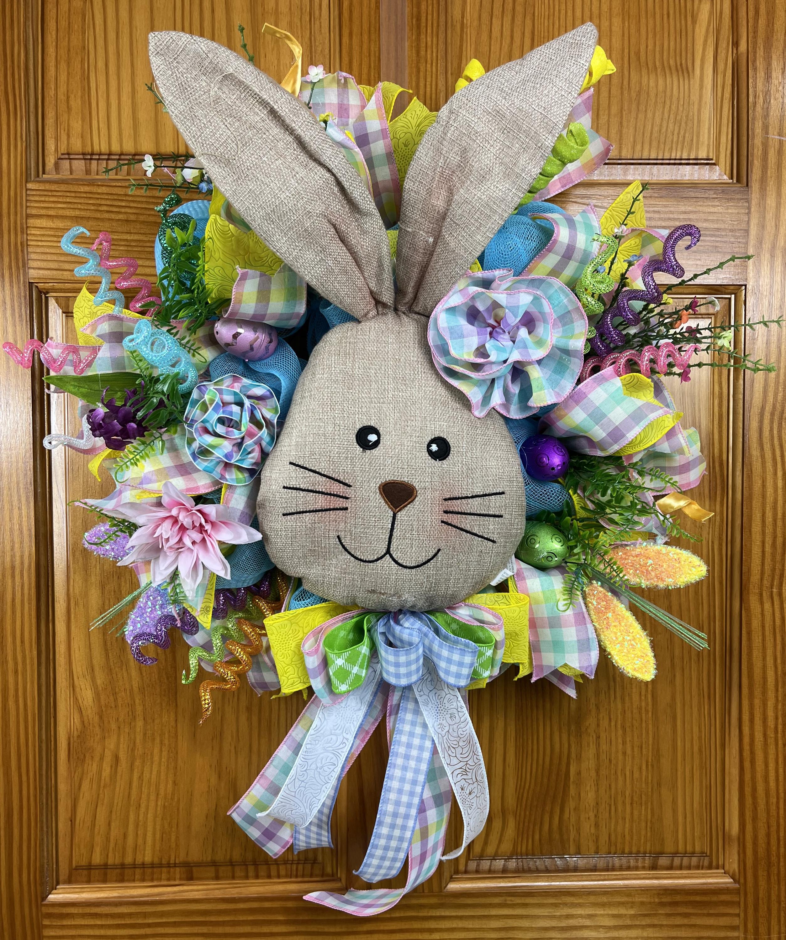 Burlap Bunny Easter Wreath| Pastel Floral Spring Door Decor
