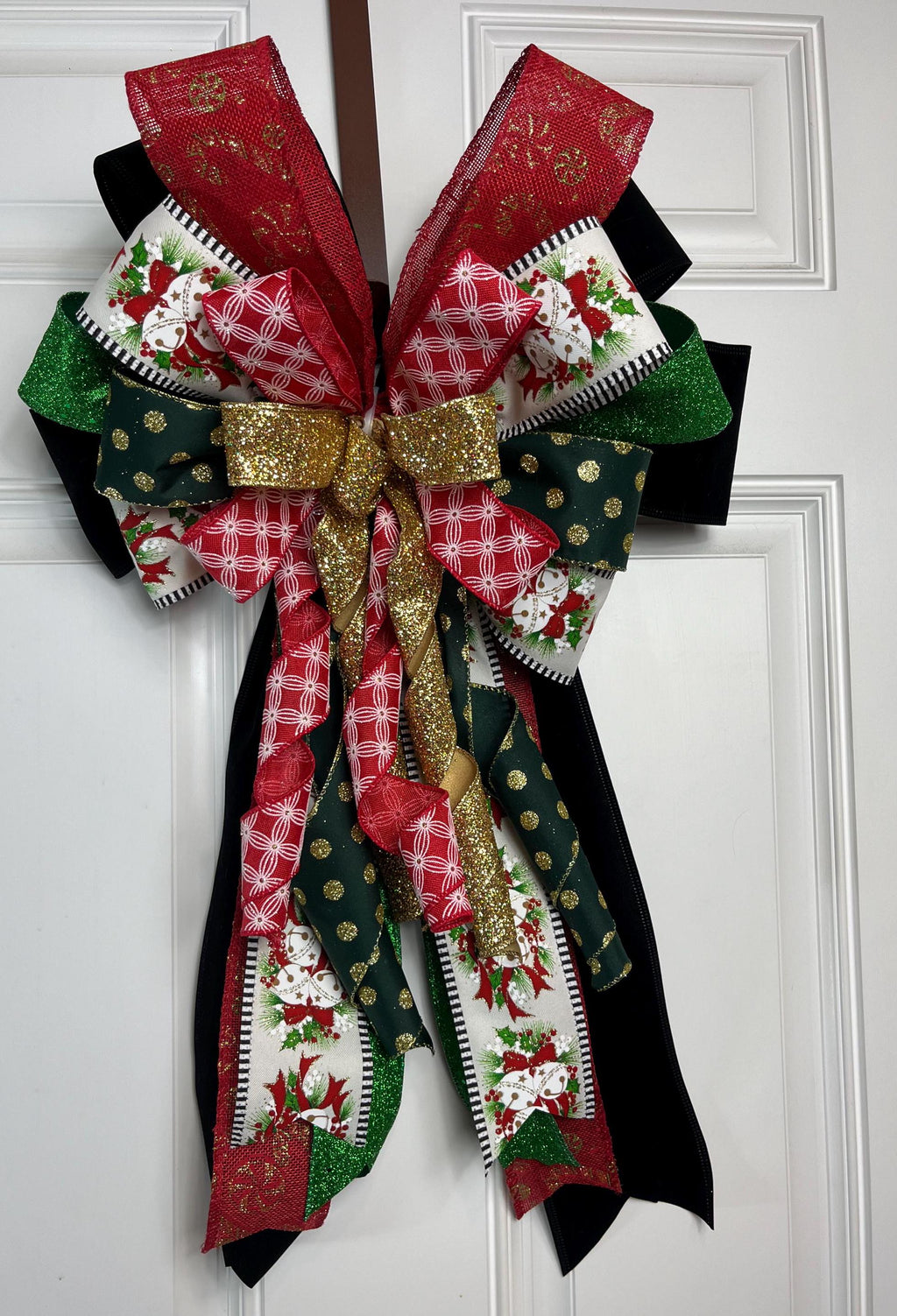 Bow|Christmas Bow| Red Green Glitter Ribbon | Holiday Wreath Decor
