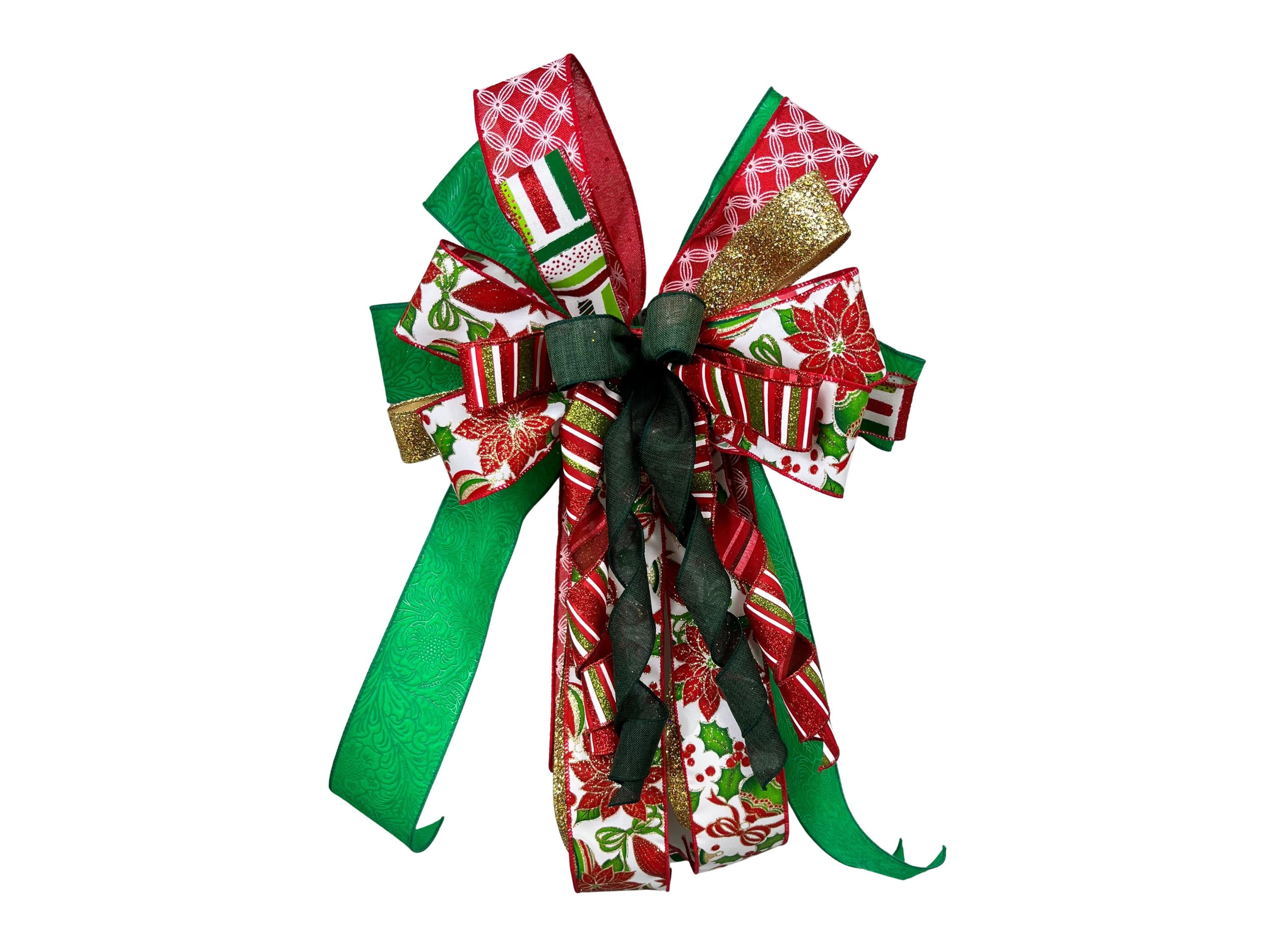 Bow | Christmas Bow | Holly Ribbon & Silver Bell Wreath Decor