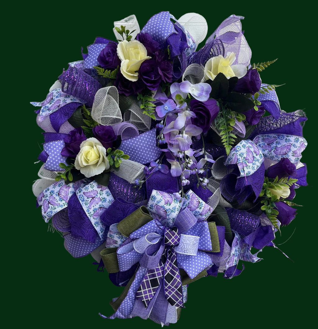 Purple Floral Wreath | Silk Flower Door Decor
