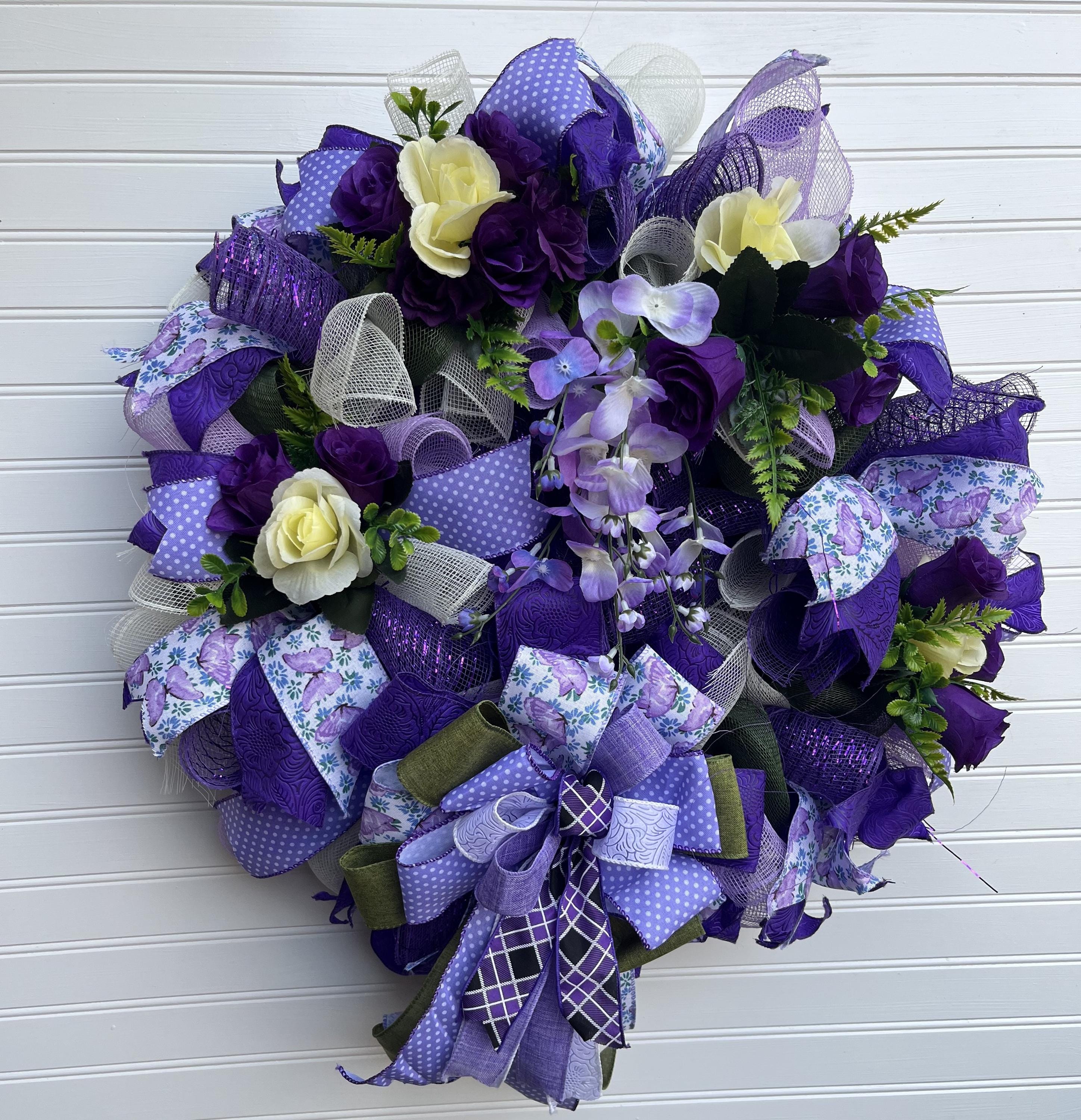 Purple Floral Wreath | Silk Flower Door Decor